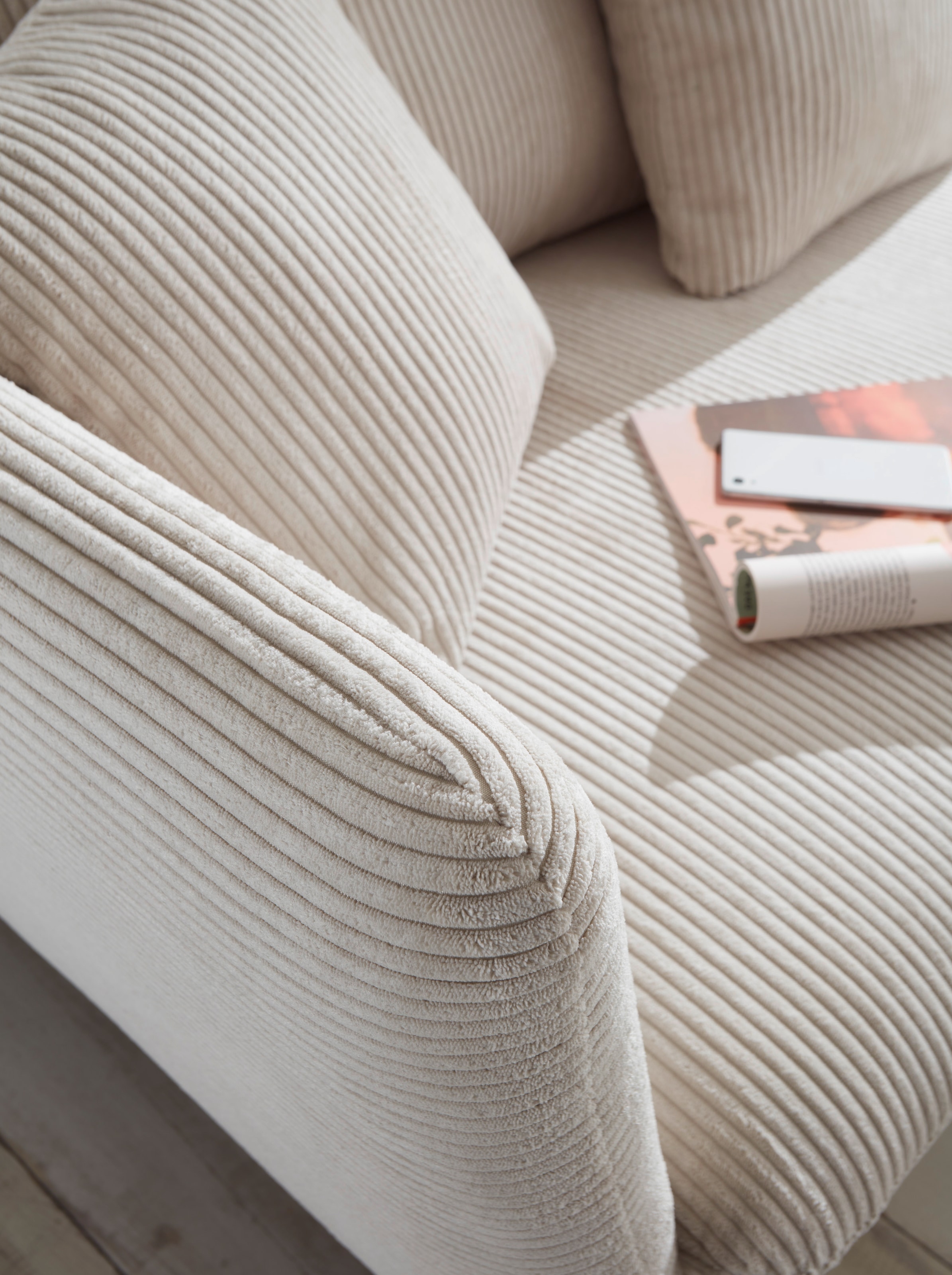 andas Ecksofa »MERLE, 258 cm, L-Form, traumhafter Cord,«, mit Bettfunktion und Bettkasten, Liegefläche 224 x 139
