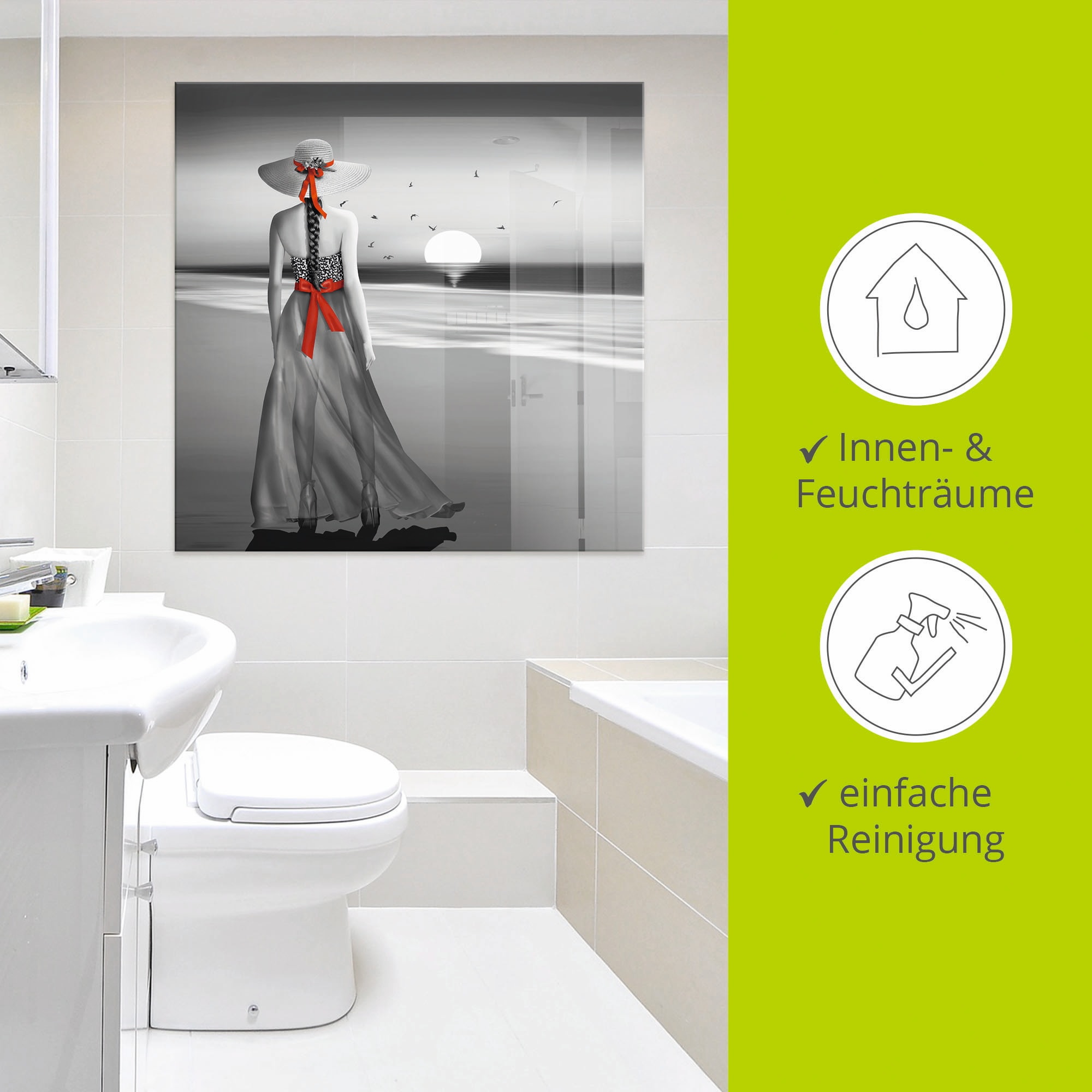 Artland Glasbild »Ein Blick zurück aufs Meer«, Frau, (1 St.), in verschiedenen Größen