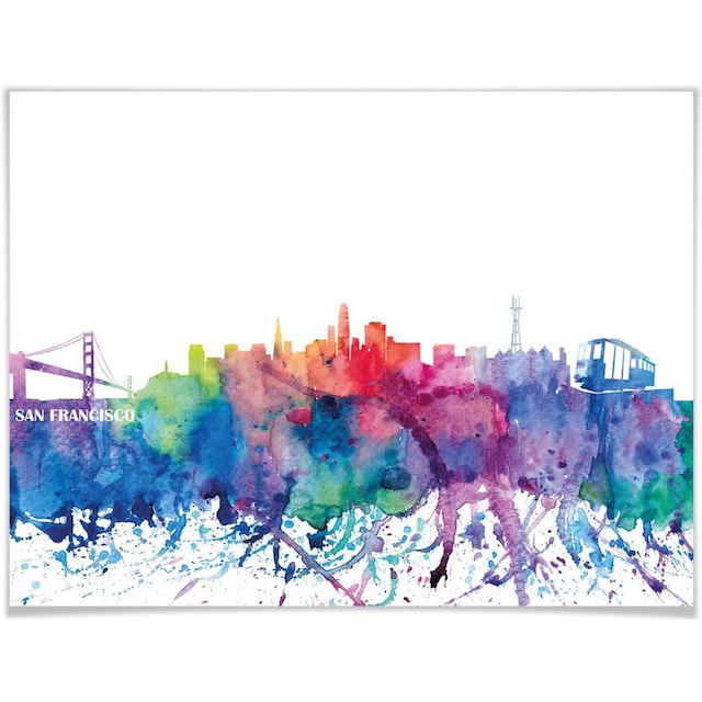 Wall-Art Poster »San Francisco Aquarell Skyline«, Stadt, (1 St.), Poster,  Wandbild, Bild, Wandposter online kaufen
