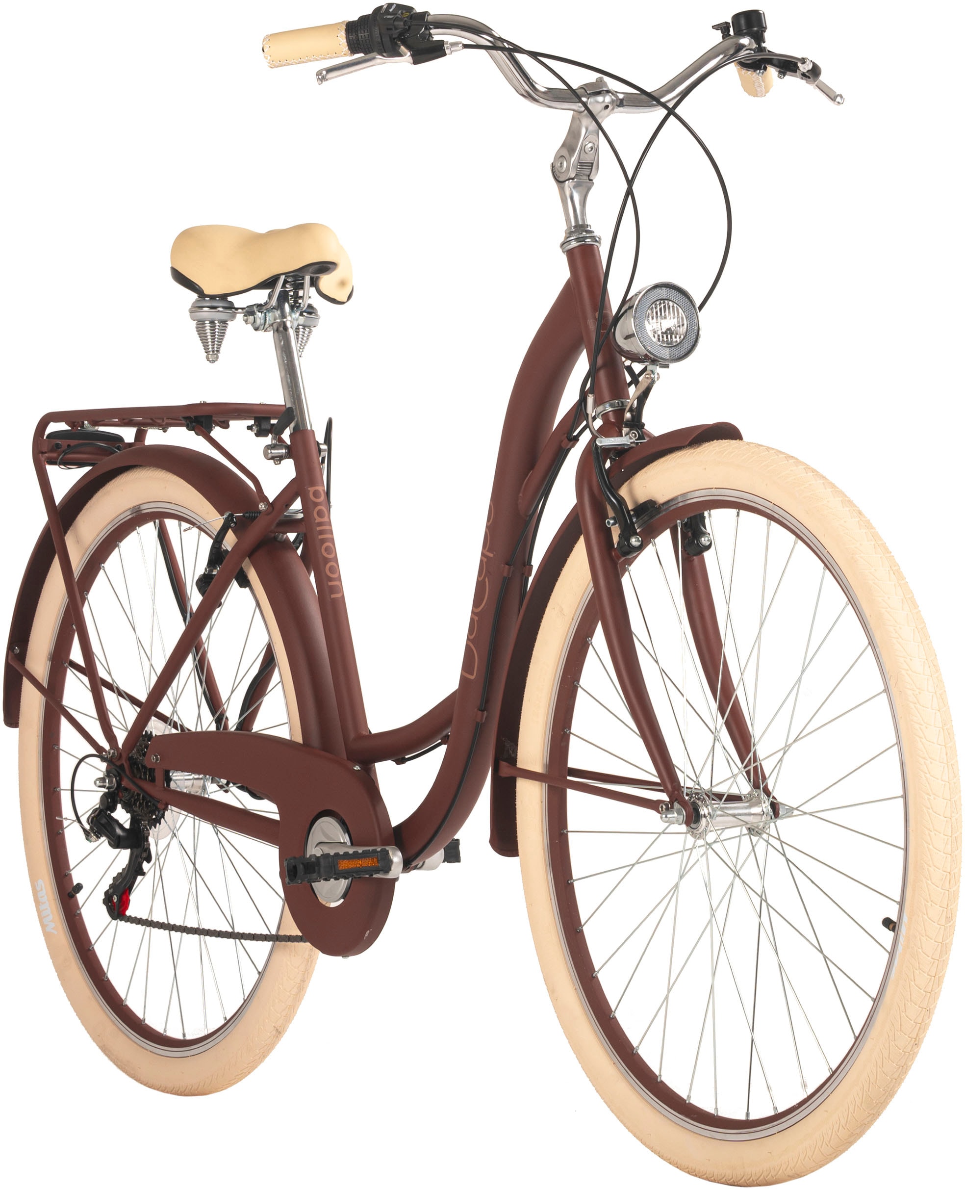 Dacapo Cityrad »Balloon Damenrad 28'' braun 6 Gänge 48 cm«, 6 Gang, Shimano, Tourney Schaltwerk, Kettenschaltung