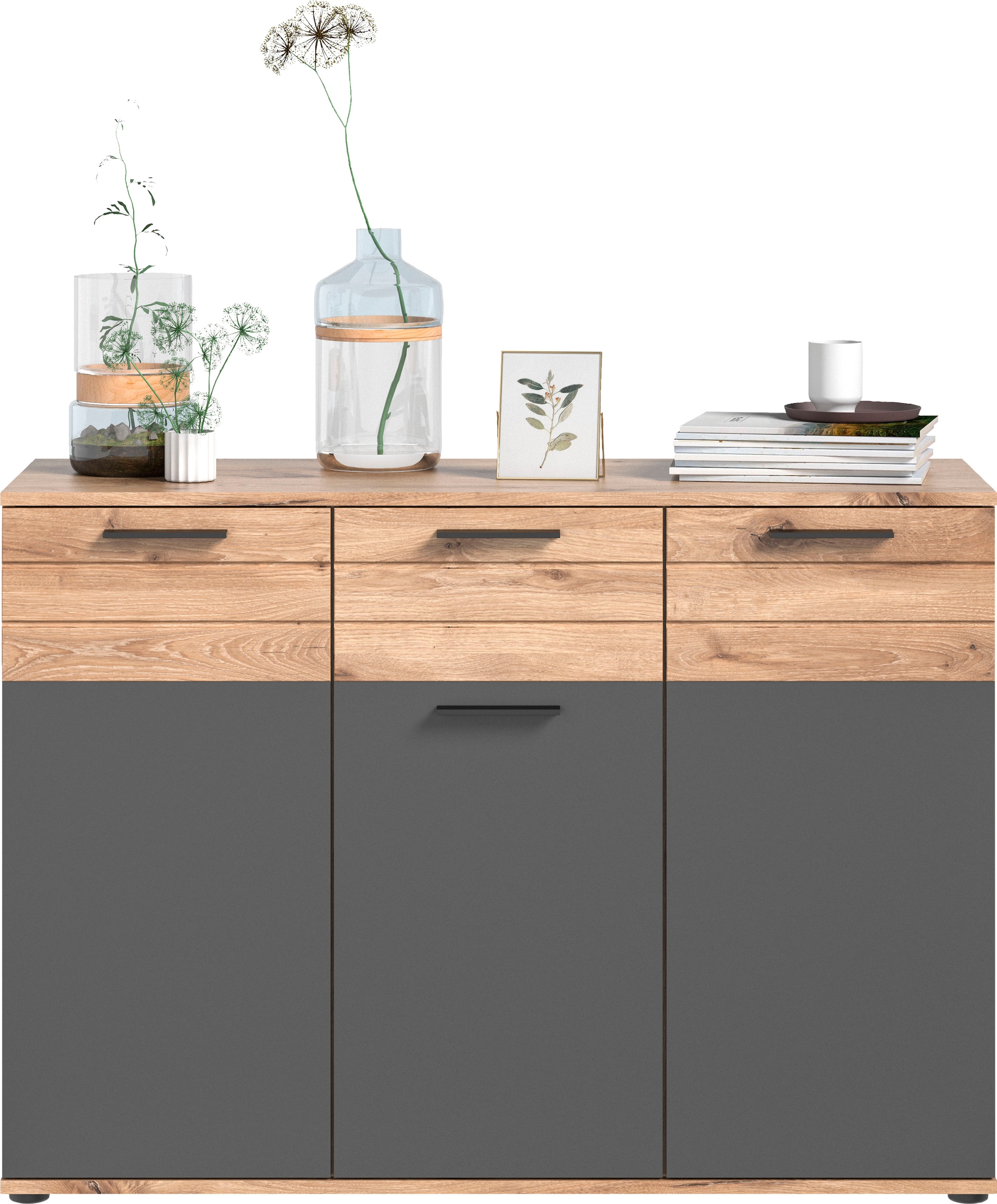 INOSIGN Sideboard »Riga, Breite 120cm, 3 Türen, 1 Schubkasten, 5 Einlegeböden, 8 Fächer«, hochwertige Rillenfräsung, mit Softclose, Kommode, Anrichte, Schrank