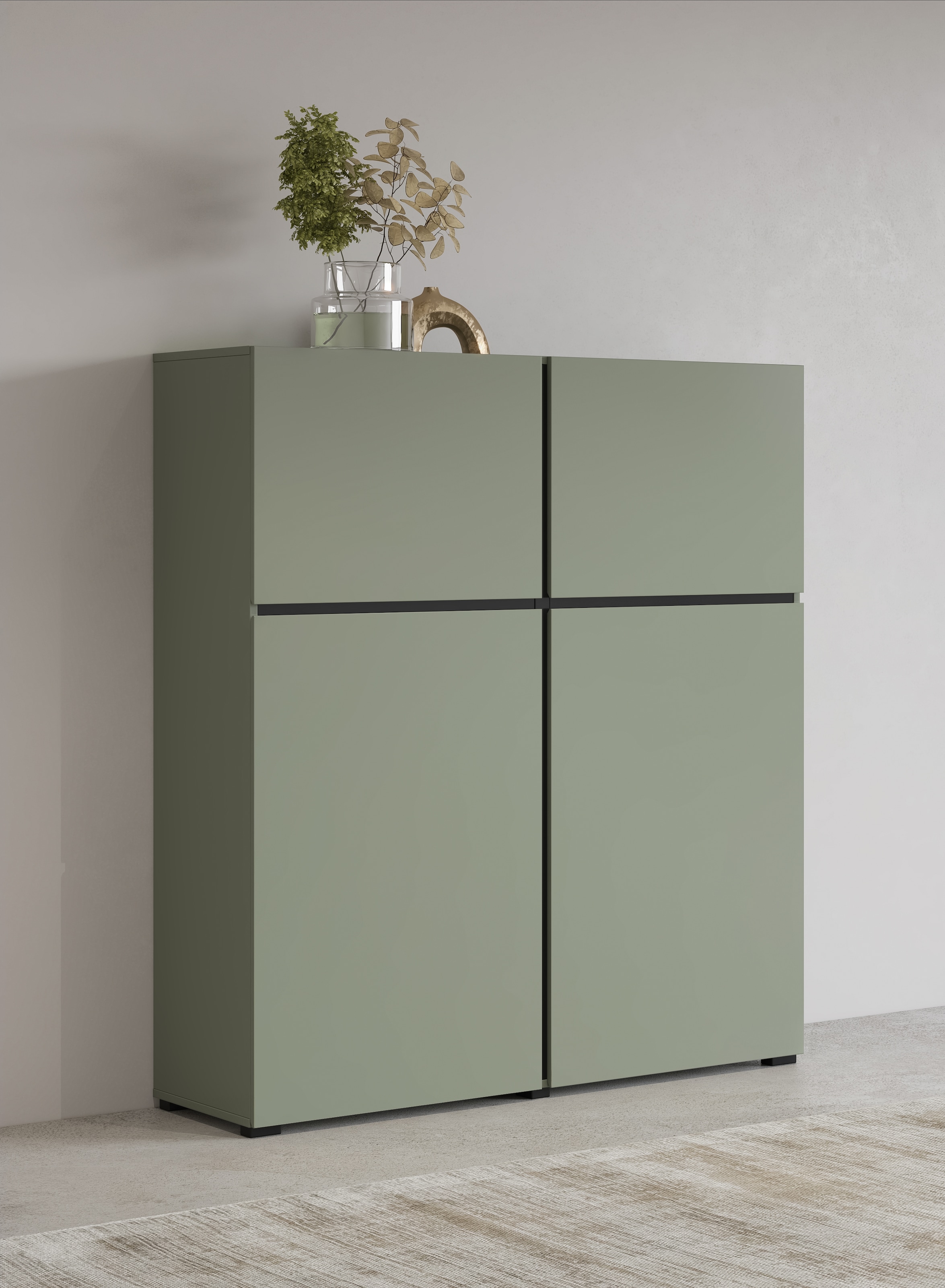 INOSIGN Highboard »Cross, moderne grifflose Hochkommode mit 4 Türen,Türkommode«, Hochschrank, Höhe 139 cm mit viel Stauraum, Einlegeböden verstellbar