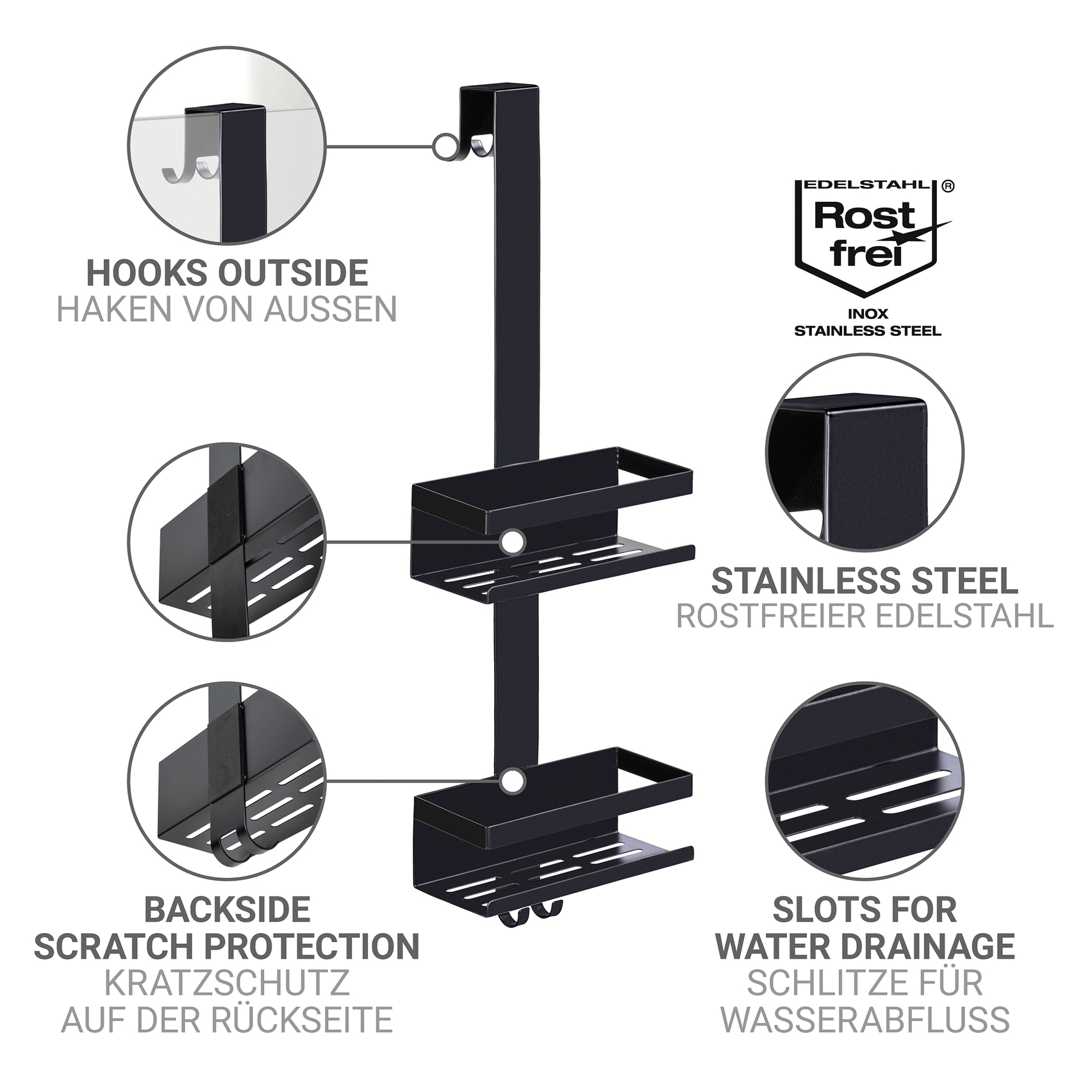 WENKO Duschablage »Bribano Duo« Dusch-Caddy zum Einhängen an Duschkabinen ohne Bohren, Edelstahl