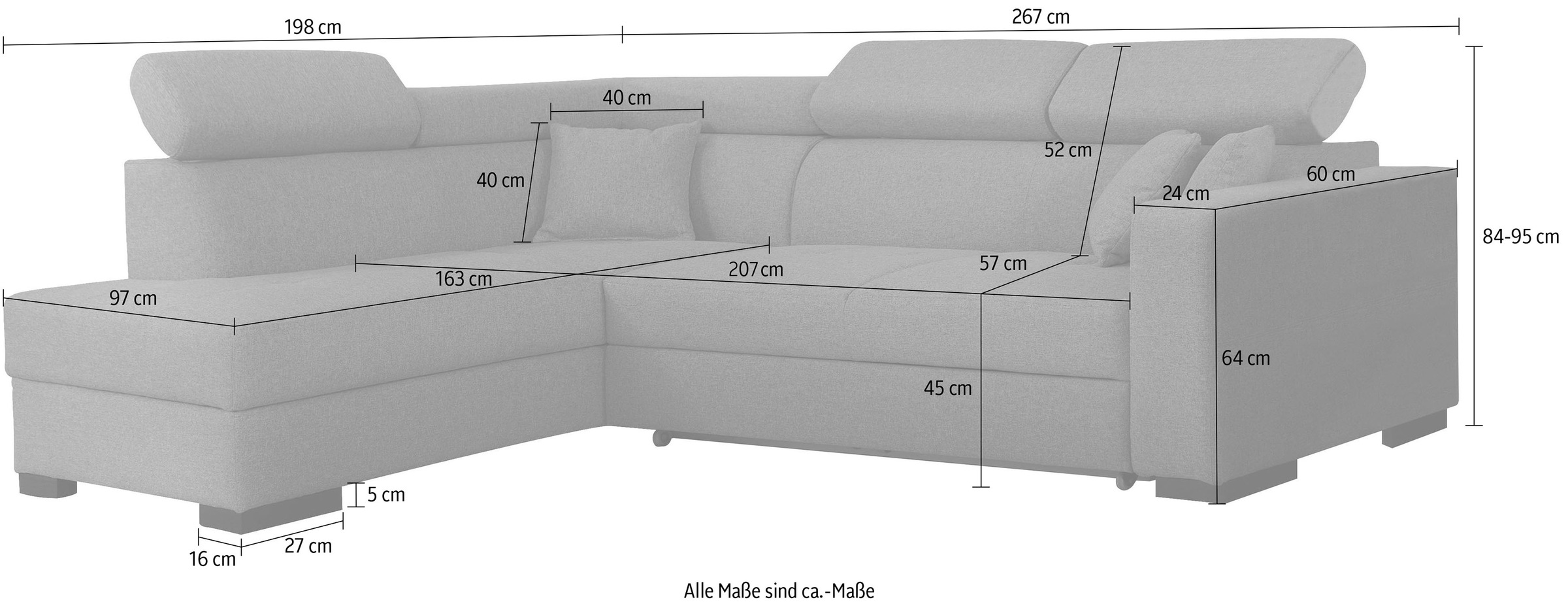 Home affaire Ecksofa »Tulio L-Form«, wahlweise mit Bettfunktion und Bettkasten, incl. 3 Zierkissen