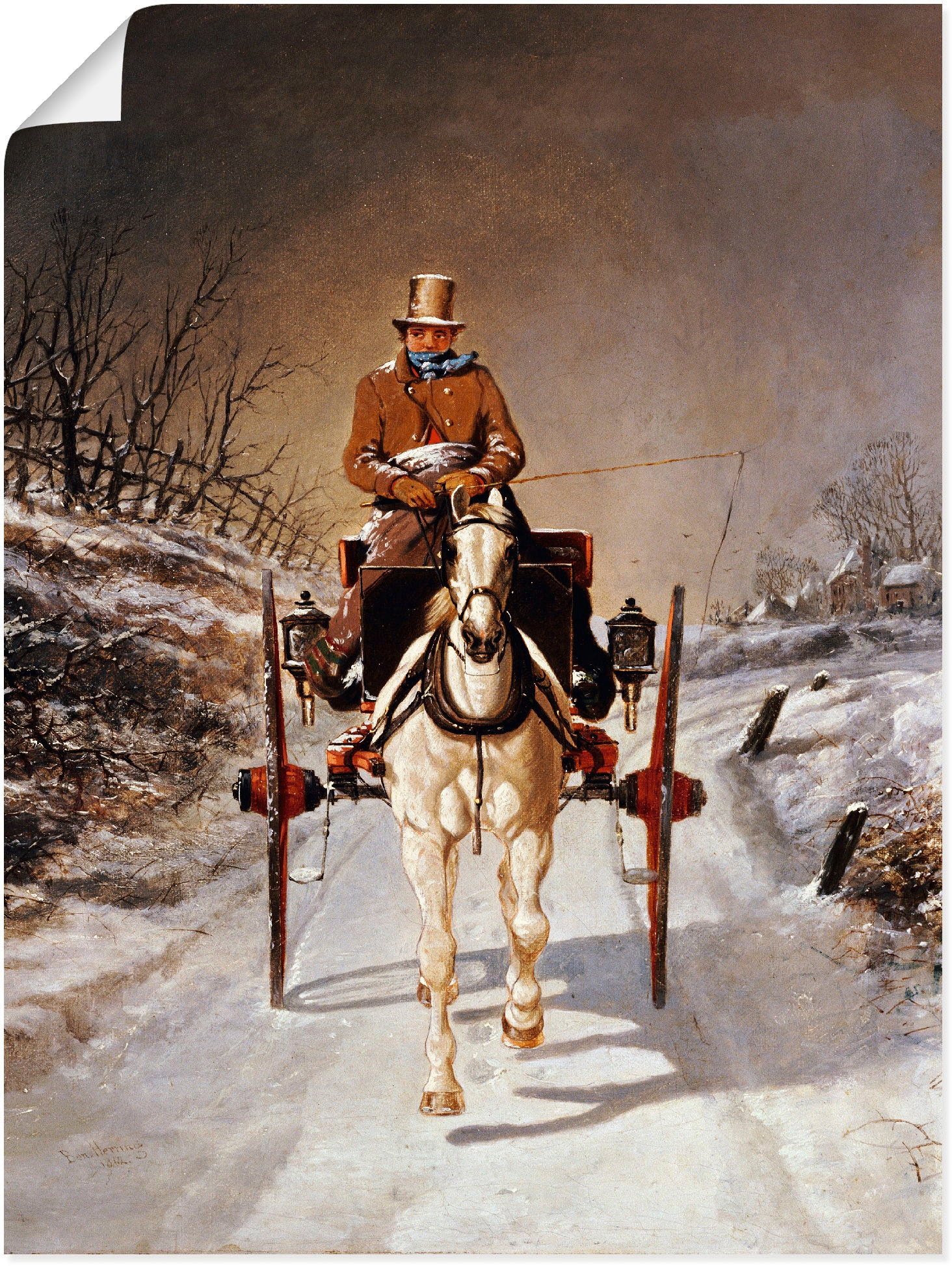 Artland Kunstdruck »Winterliche Kutschfahrt. 1862«, Kutschen, (1 St.), als Leinwandbild, Wandaufkleber oder Poster in versch. Größen