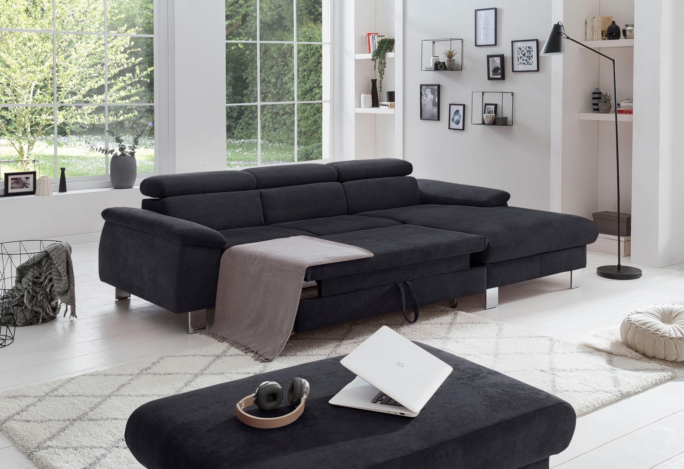 COTTA Ecksofa Komaris, Ecksofa, wahlweise mit RGB-LED-Beleuchtung und Bettfunktion/Bettkasten
