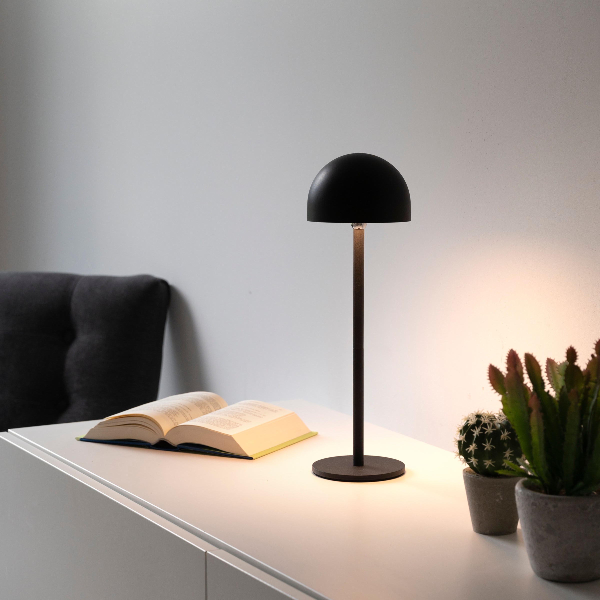 OTTO home Tischleuchte »Akku Tischlampe Gerrin Indoor Outdoor, magnetischer Flaschenaufsatz« LED-Board Warmweiß Pilzlampe Flaschenaufsatz, Regulierung der Lichtstärke, Pilz, Lampe