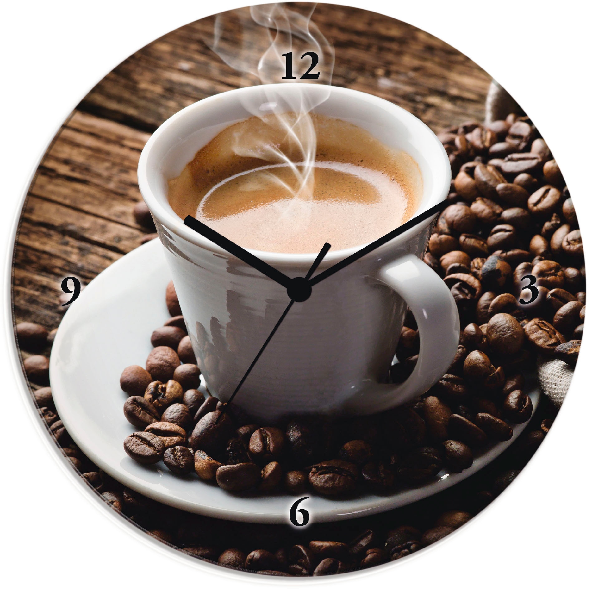 Funhuhrwerk, oder wahlweise mit auf Kaffee Artland Quarz- Rechnung - dampfender Wanduhr kaufen lautlos »Heißer Kaffee«, Tickgeräusche ohne