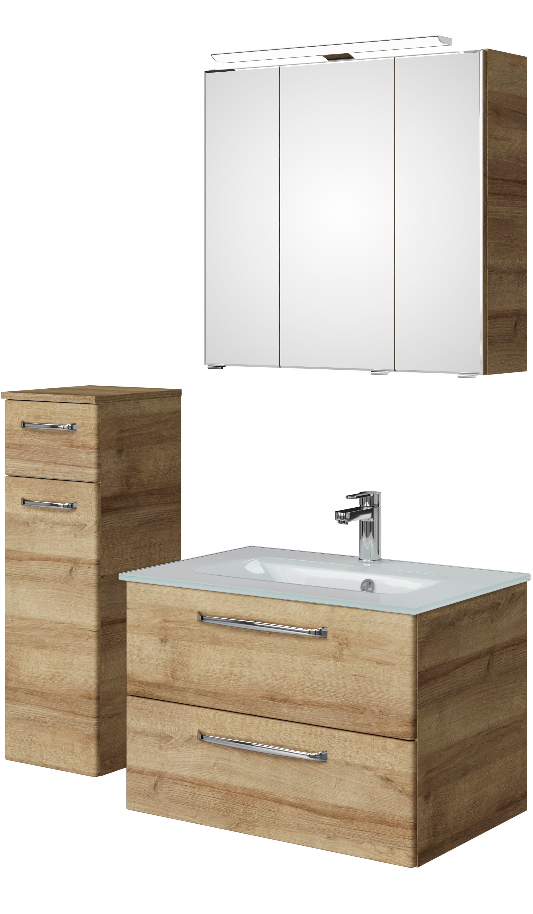 Saphir Badmöbel-Set »Badmöbel-Set Trentino 3-teilig Glas-Waschtisch mit LED günstig online kaufen