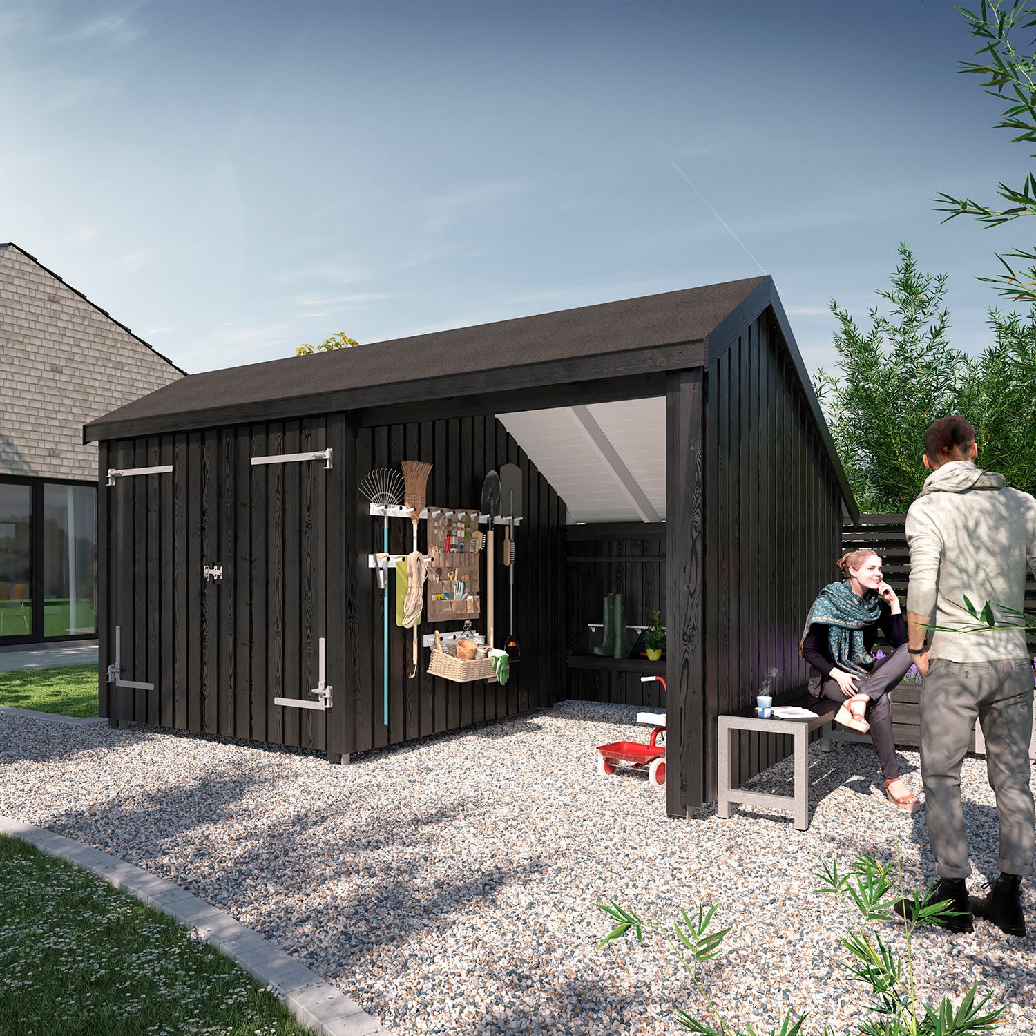PLUS Gartenhaus »Multi«, (Packung), Gartenhaus 10,5 m², Doppeltür, Dachpappe/Aluleisten/H-Füße