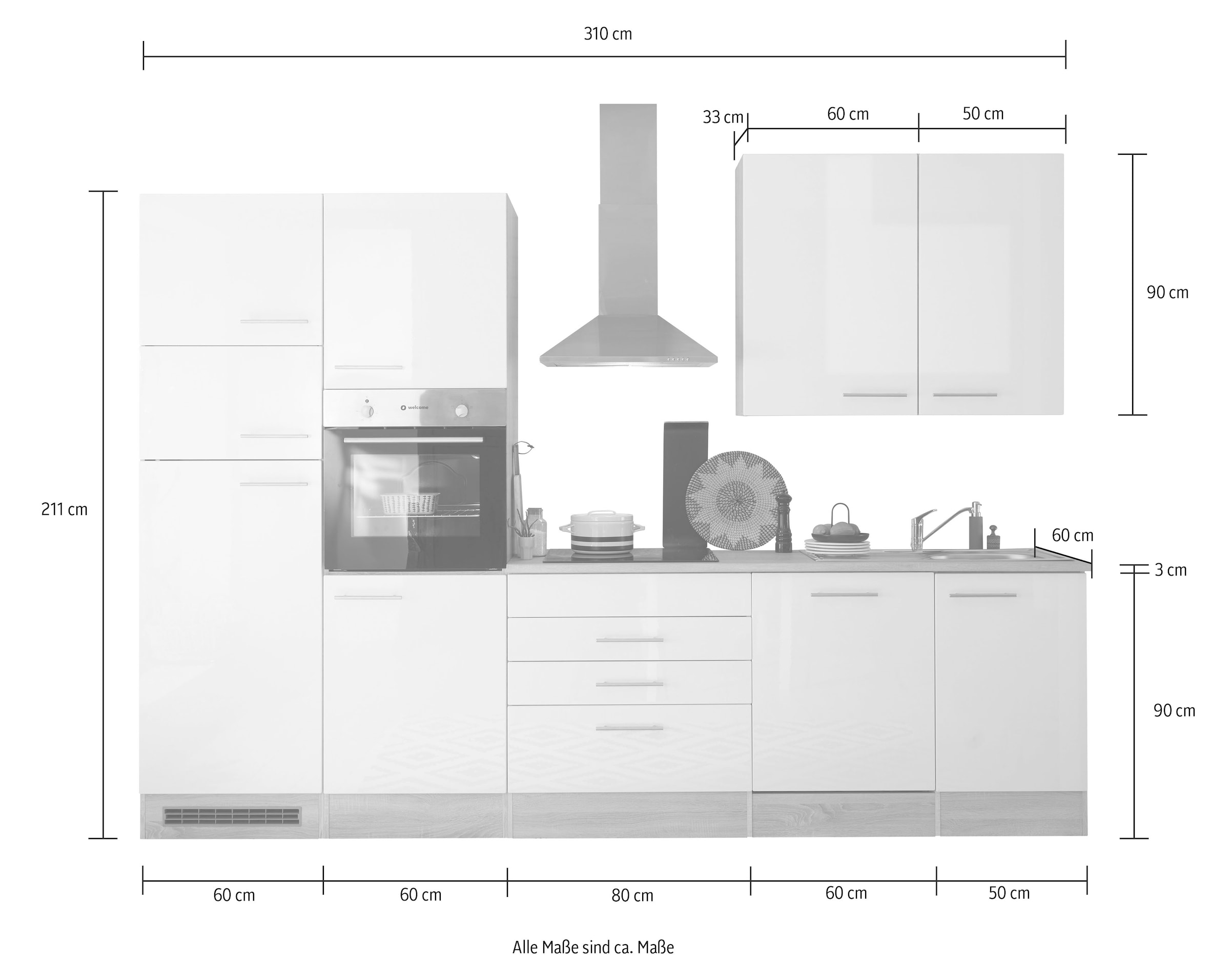 BASIC by Balculina Küche »Laurel«, Breite 310 cm, mit E-Geräten