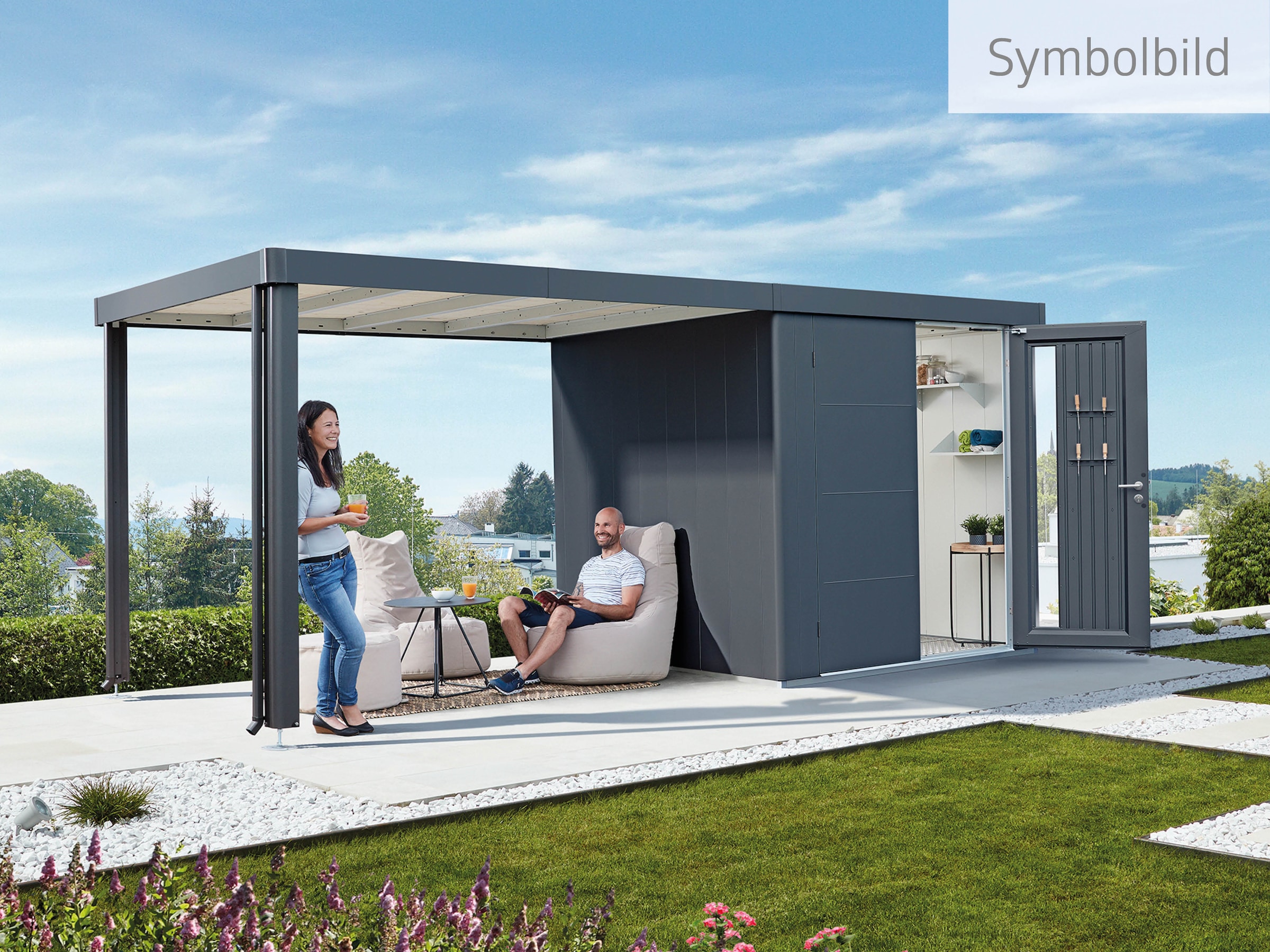 Biohort Gerätehaus »NEO Gr. 4B, verschiedene Farben«, stylisches Gartenhaus mit Flachdach