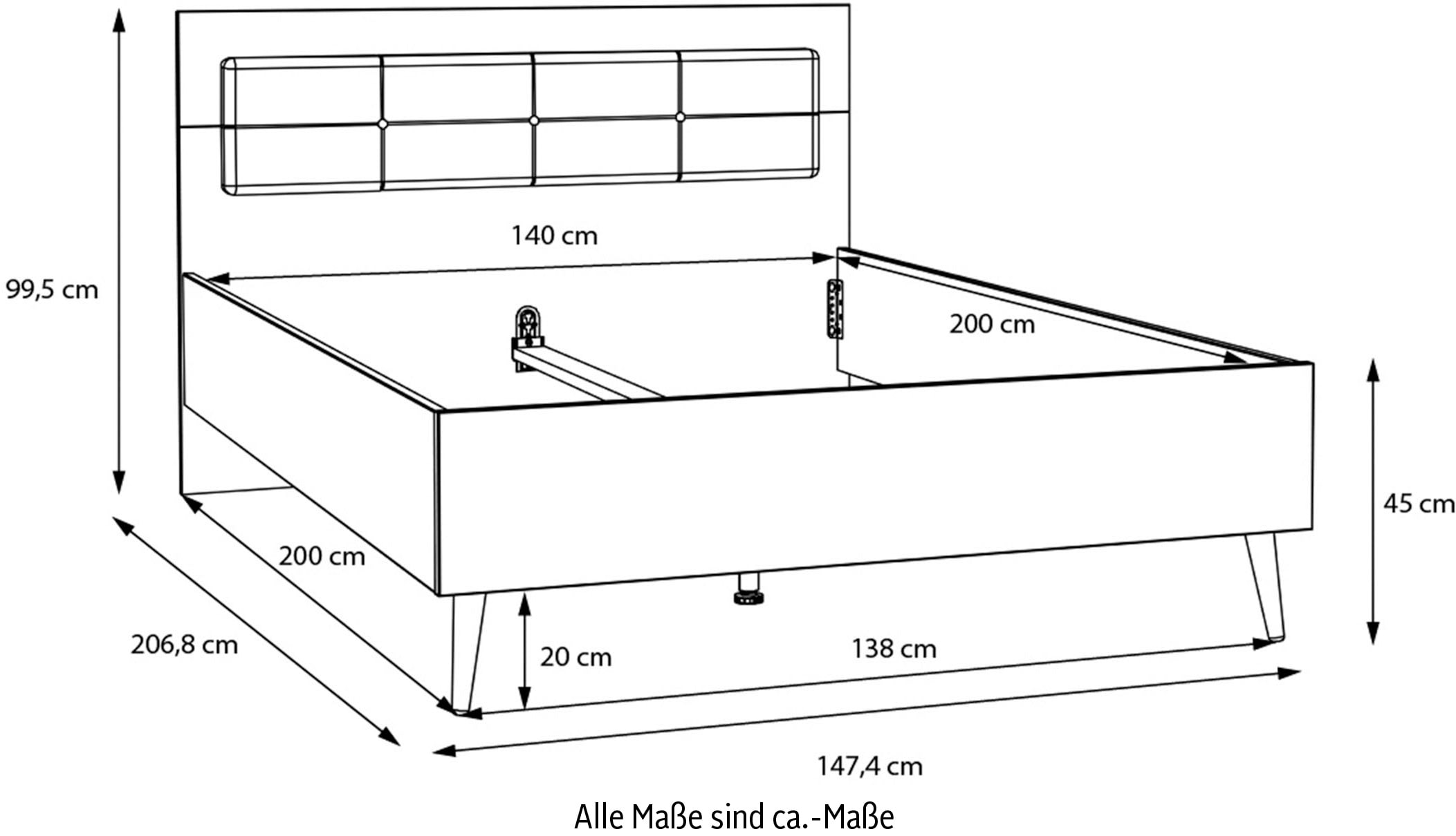FORTE Jugendbett »Kinderbett, Belastbar bis 250KG,«, (Liegeflächen 140x200cm oder 120x200cm), mit gepolstertem Kopfteil