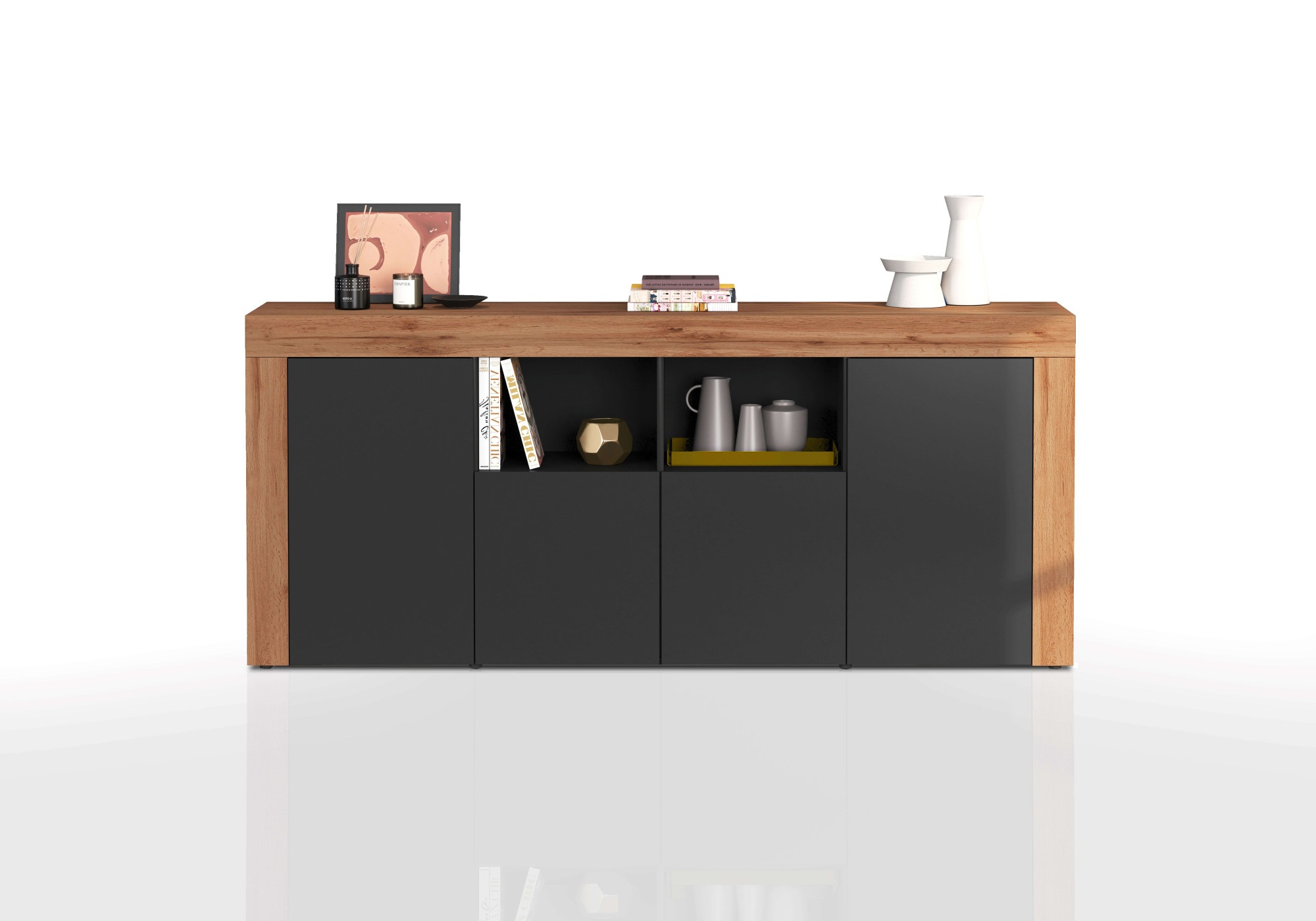 INOSIGN Sideboard »CHRONOS Breite 200 cm mit 4 Türen, 2 offene und 8 geschlossene Fächer«, (1 St.), Sideboard,Kommode, Schrank, Grifflos mit Push to Open, Made in Italy
