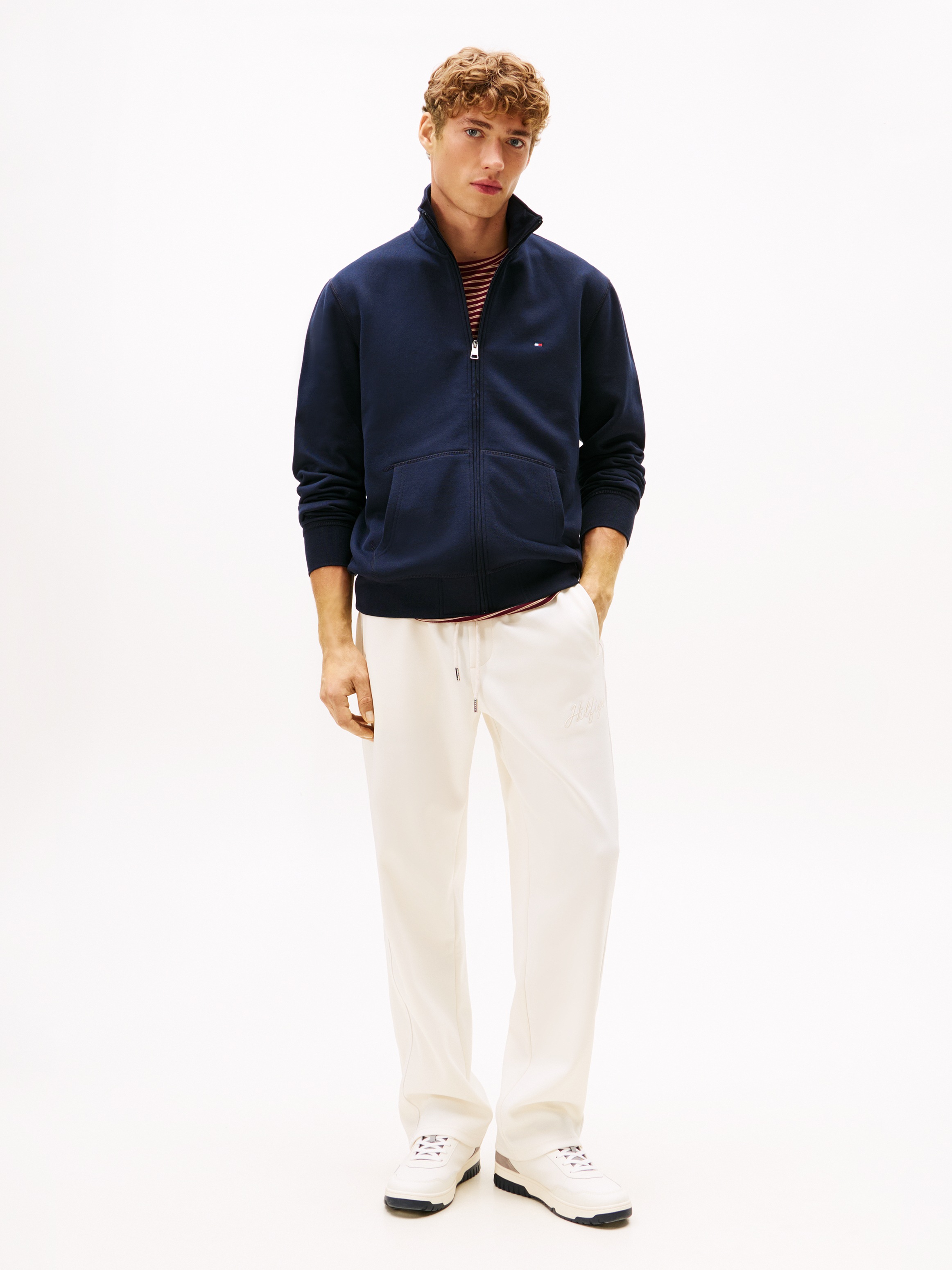 Tommy Hilfiger Sweatjacke »ESSENTIAL FLEECE STAND COLLAR« mit Stehkragen, regular fit, Rippbündchen