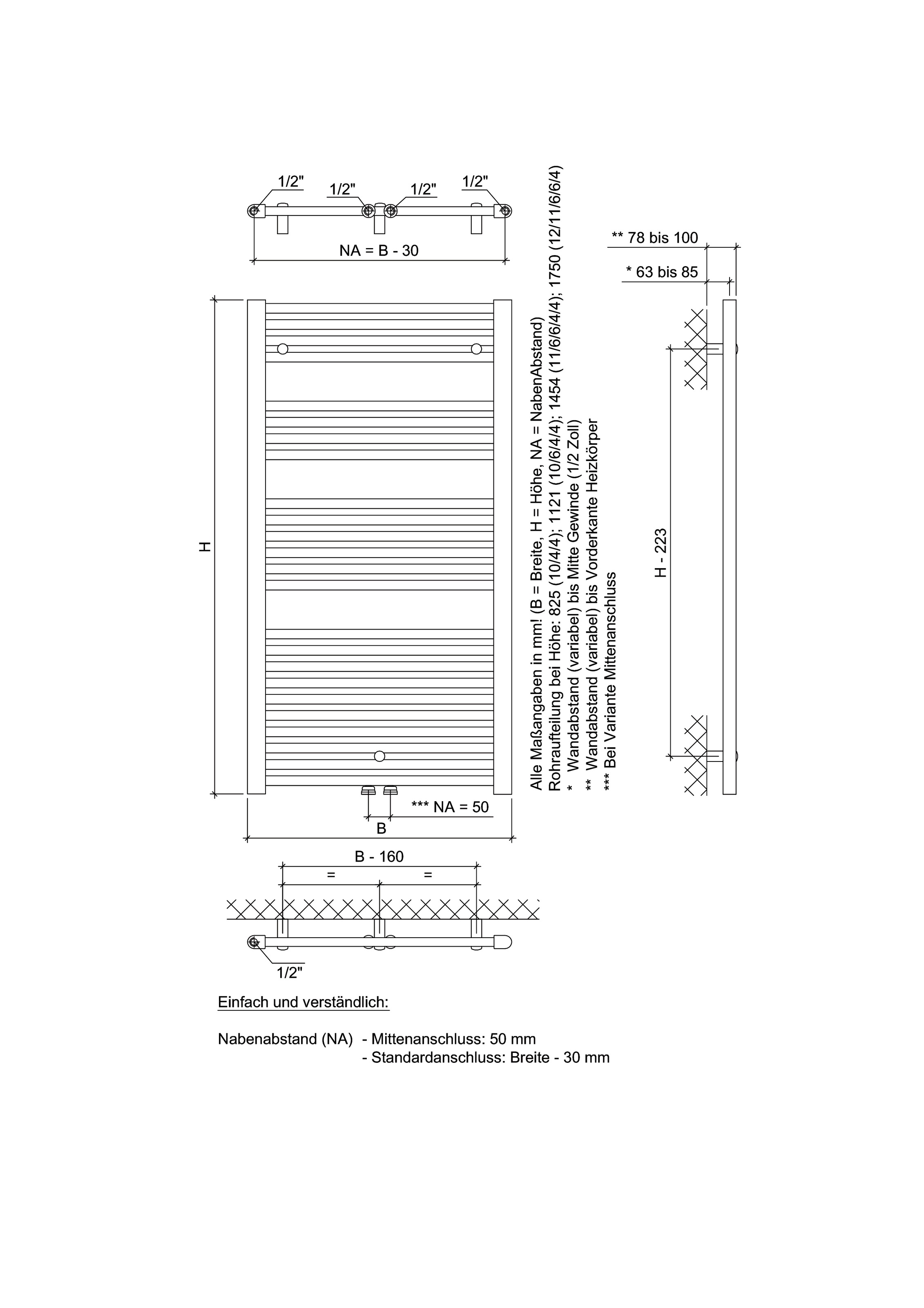Ximax Badheizkörper »Alpha 1454 mm x 500 mm«, 675 Watt, Mittenanschluss, weiß
