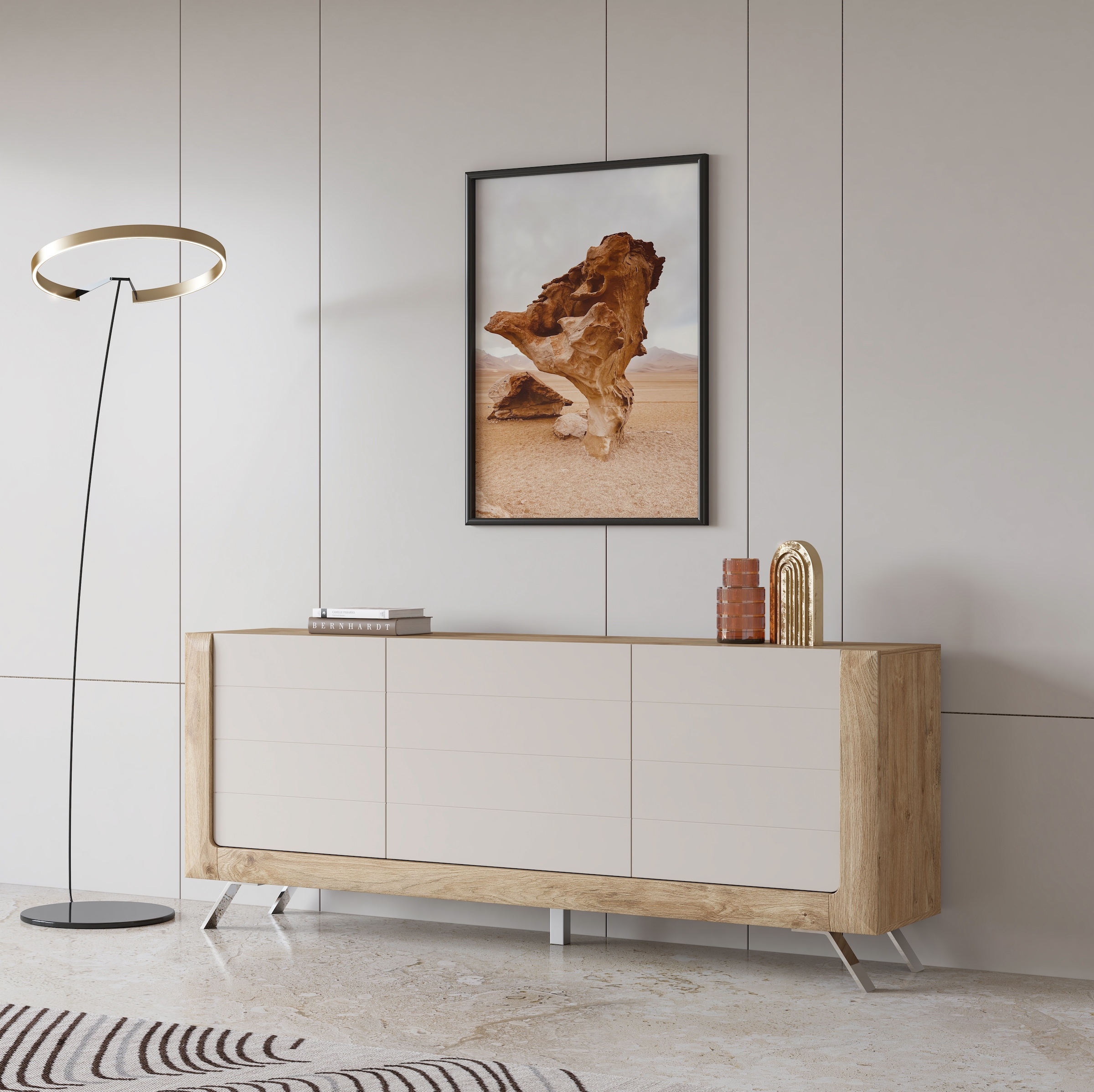 Leonique Sideboard »Kasai«, Breite 199 cm, mit 3 Türen