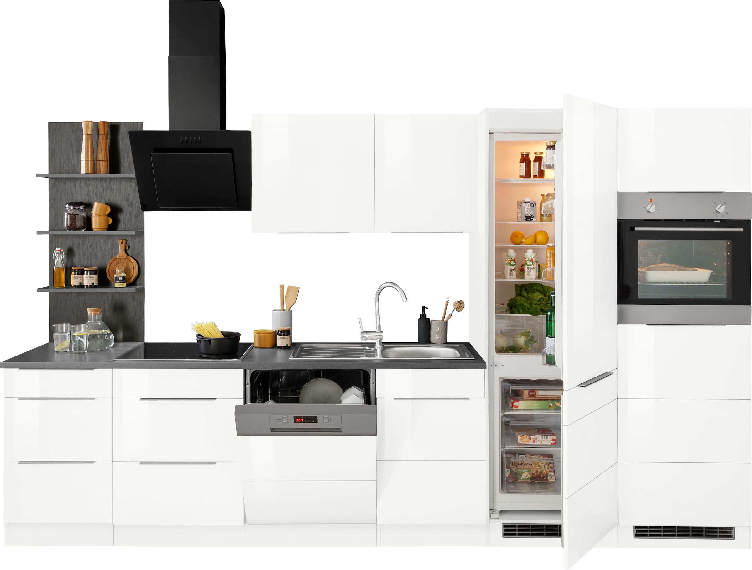 KOCHSTATION Küchenzeile »KS-Brindisi Breite 340 cm«, wahlweise mit E-Geräten und Induktion, mit MDF-Fronten und Regal