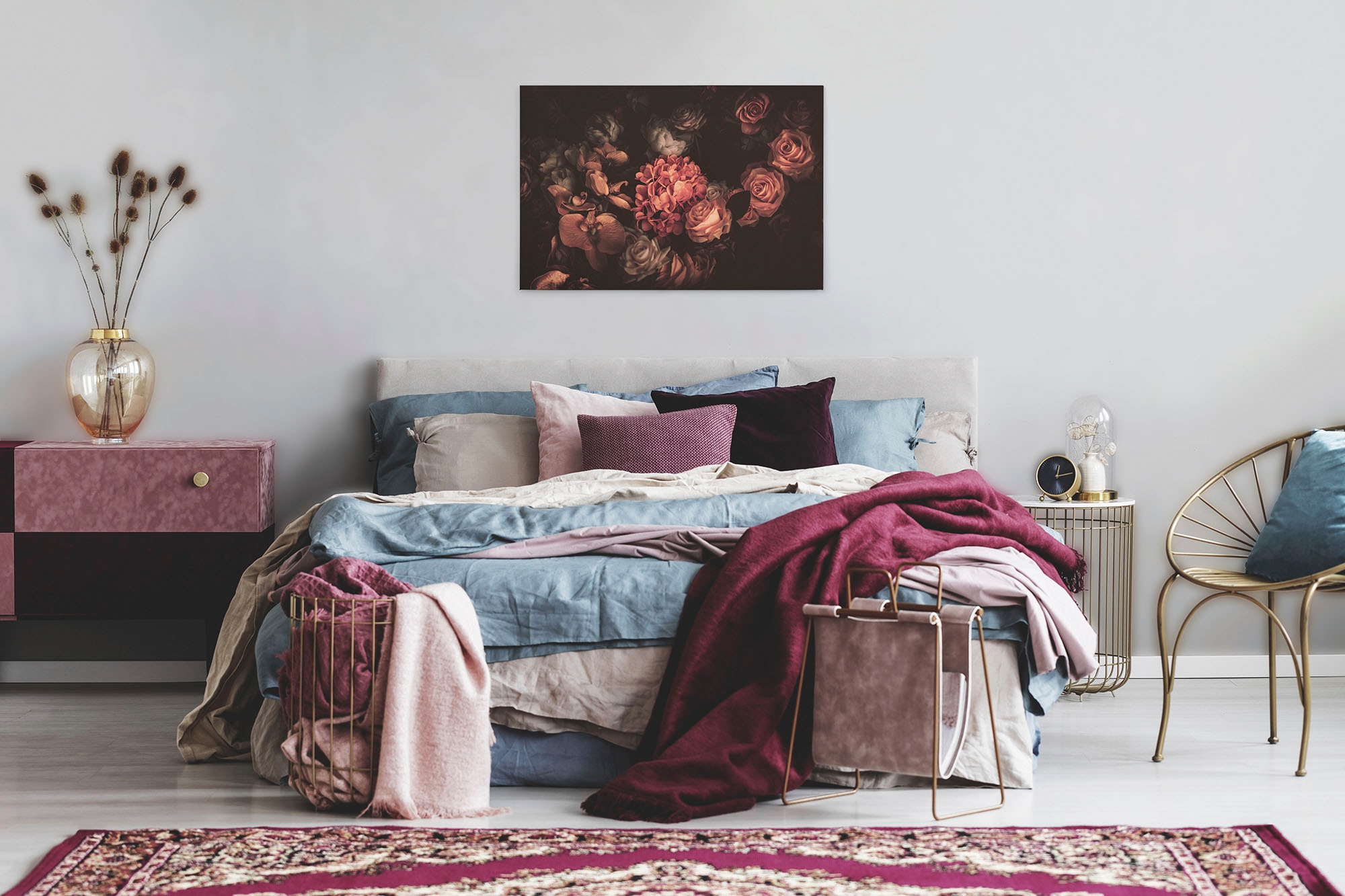 A.S. Création Leinwandbild »Romantic Flower«, Kunst-Blumen-Kinder, (1 St.), Romantische Blumen, Rosen Keilrahmen Leinwand-Bild Wohnzimmer modern