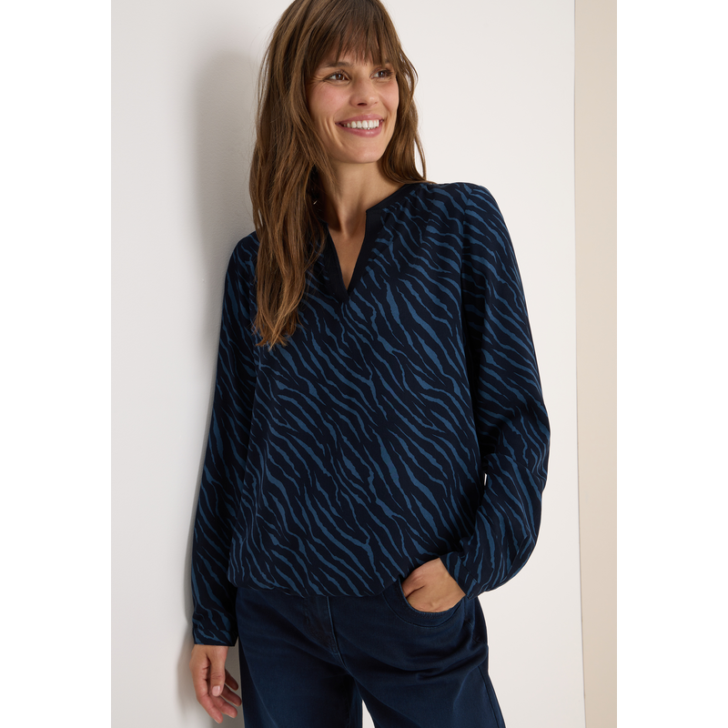 CECIL Langarmbluse mit All-Over Zebra Print urban dark blue XS (36) XS (36) Bluse von CECIL