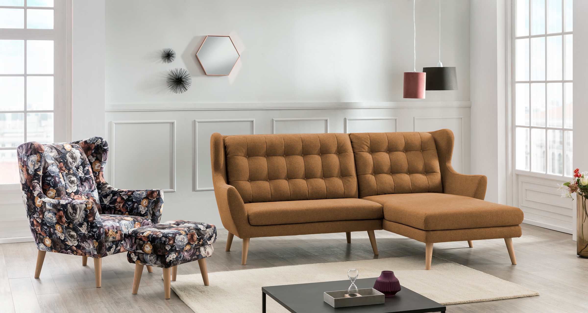 Leonique Ecksofa »Louanne, L-Form«, mit Holzfüßen günstig online kaufen