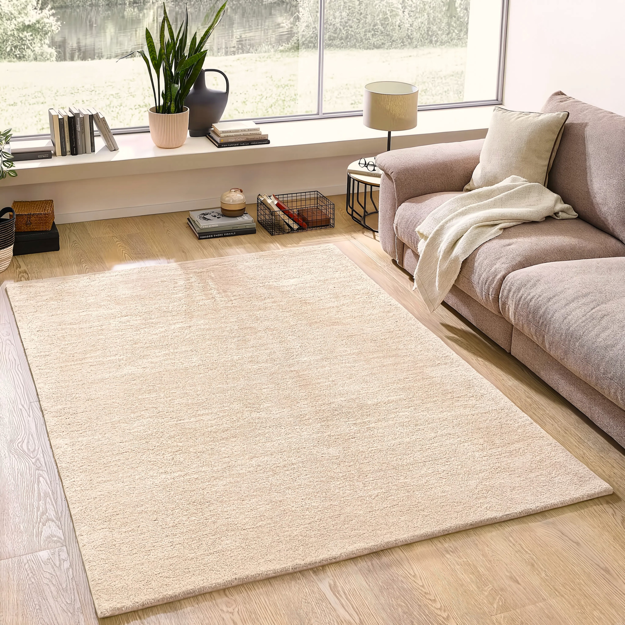 OTTO home Wollteppich »Gabbo Natur, Handgefertigt, Teppich, reine Wolle, meliert« rechteckig 14 mm Höhe reine Wolle, Uni, Wohnzimmer, Schlafzimmer, Esszimmer