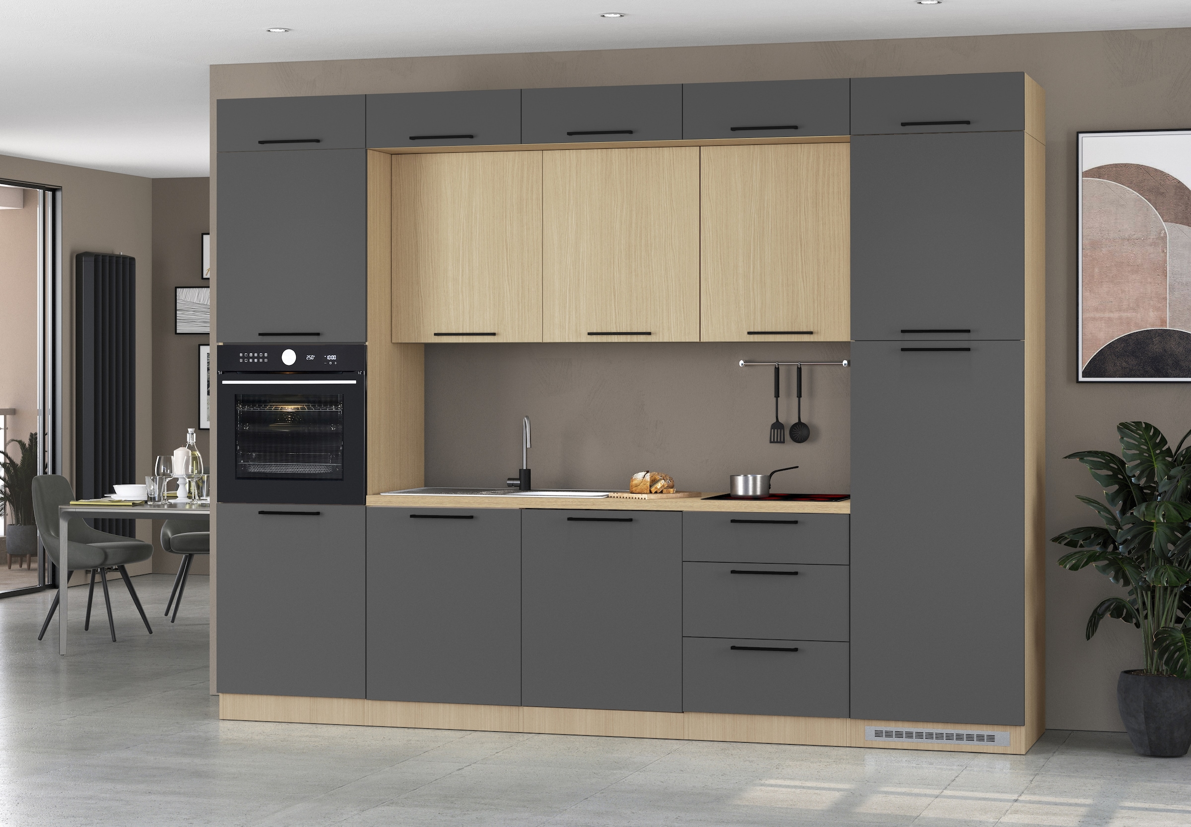 KOCHSTATION Küchenzeile »Luna, Einbauküche, Zeilenküche, mit Soft-Close Funktion, Made in Italy« Breite 300 cm ohne E-Geräte, mit Spüle+Siphon und Aufsatz