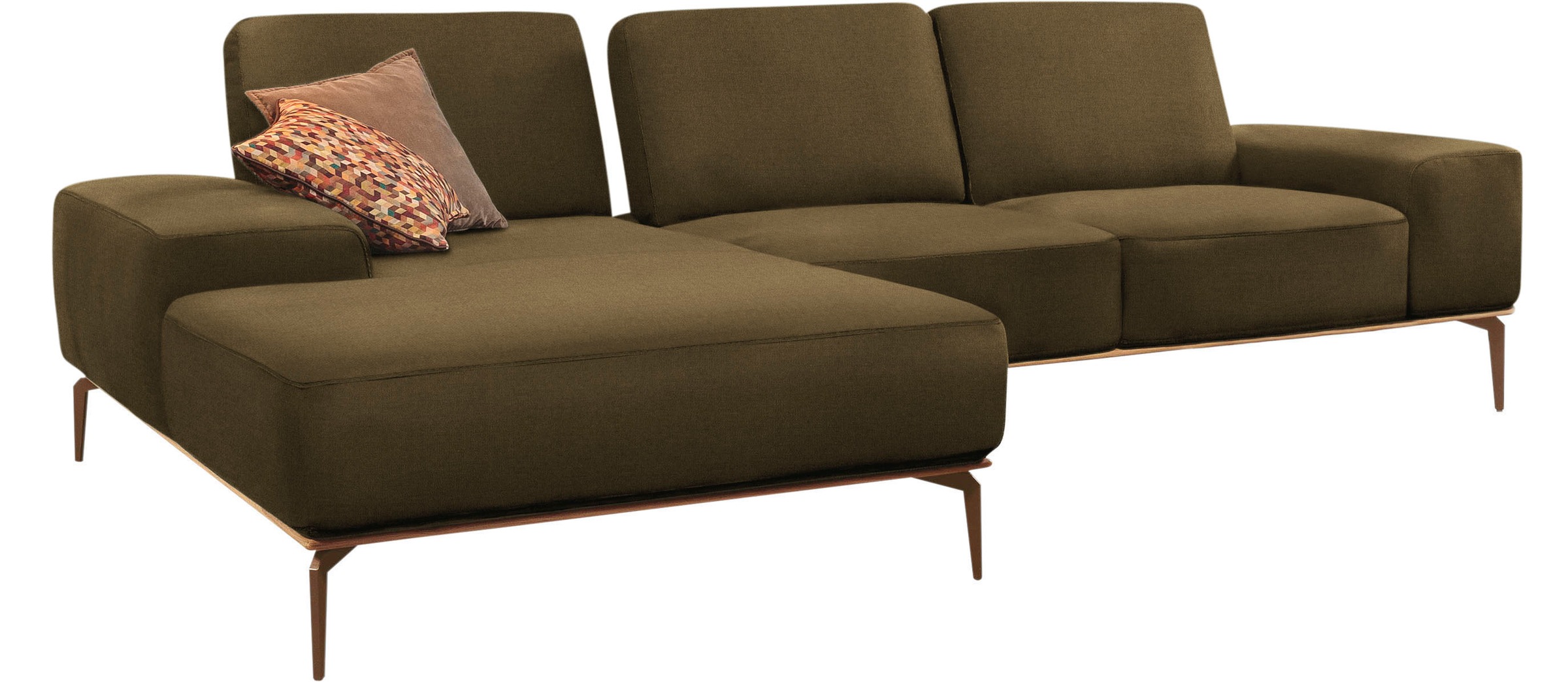 W.SCHILLIG Ecksofa »run, Designsofa mit tollem Sitzkomfort, L-Form«, mit Holzsockel, Füße in Bronze pulverbeschichtet, Breite 299 cm