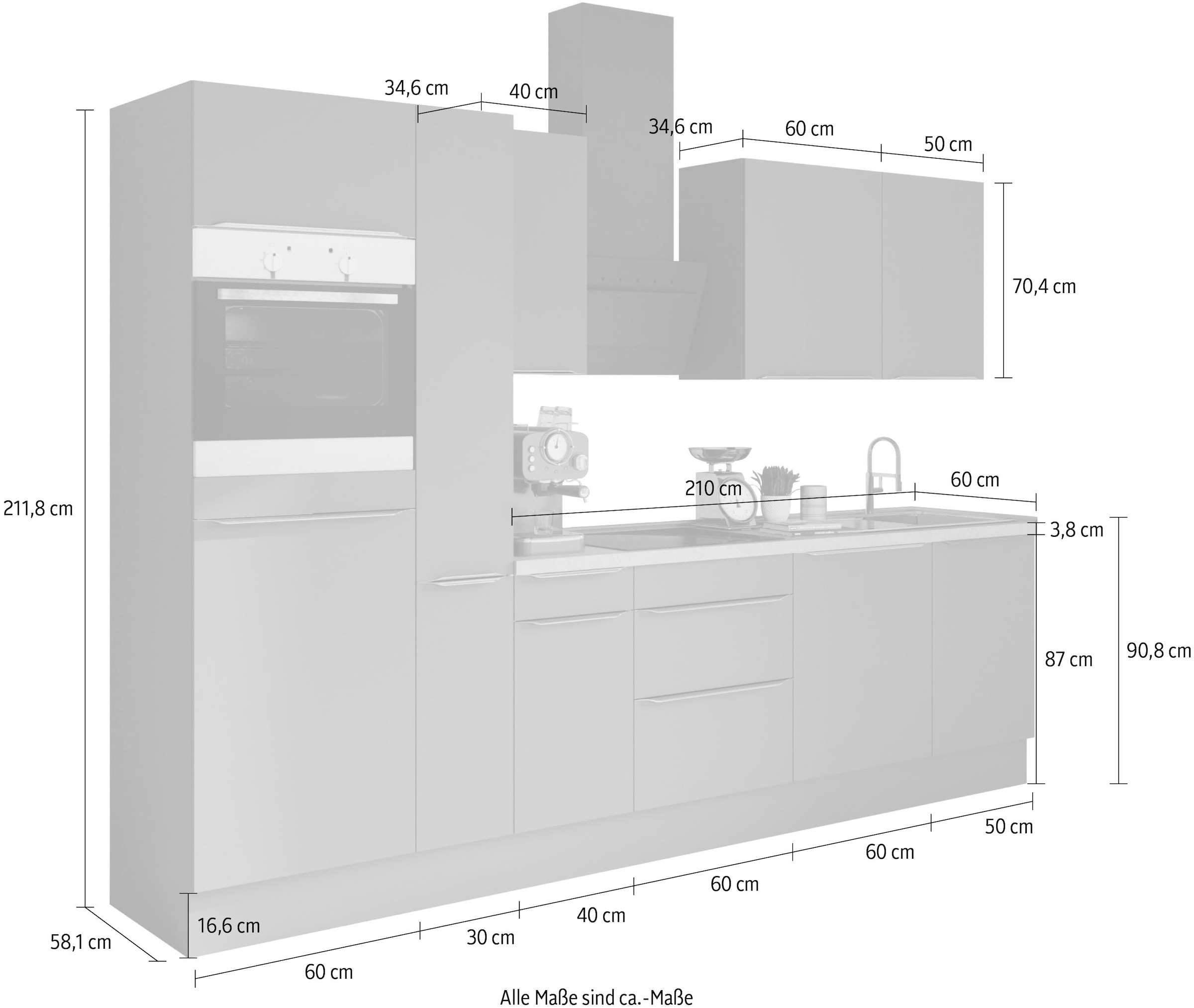 OPTIFIT Küchenzeile »Aken«, mit E-Geräten, Breite 300 cm auf Rechnung  bestellen