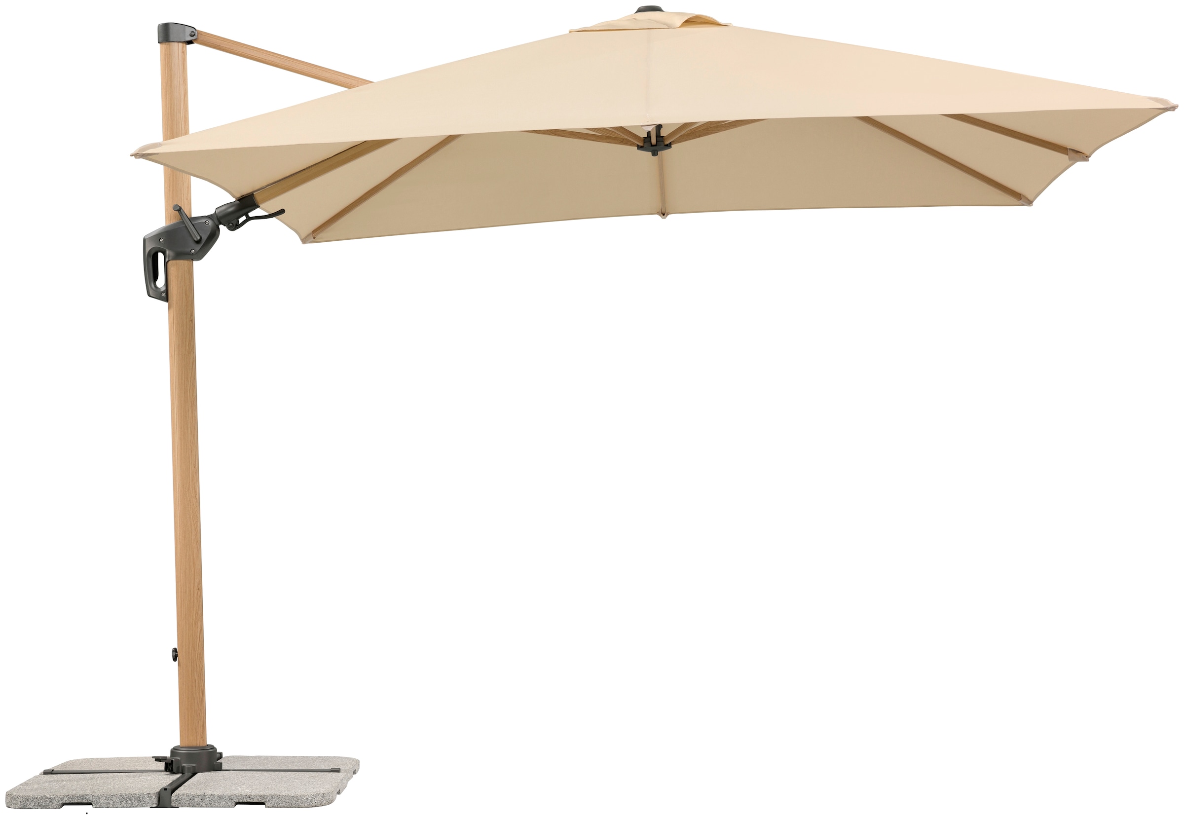 Schneider Schirme Ampelschirm »Rhodos Twist Woody«, BxL: 300x300 cm, Alu/Polyester, inkl. Plattenständer/Schutzhülle