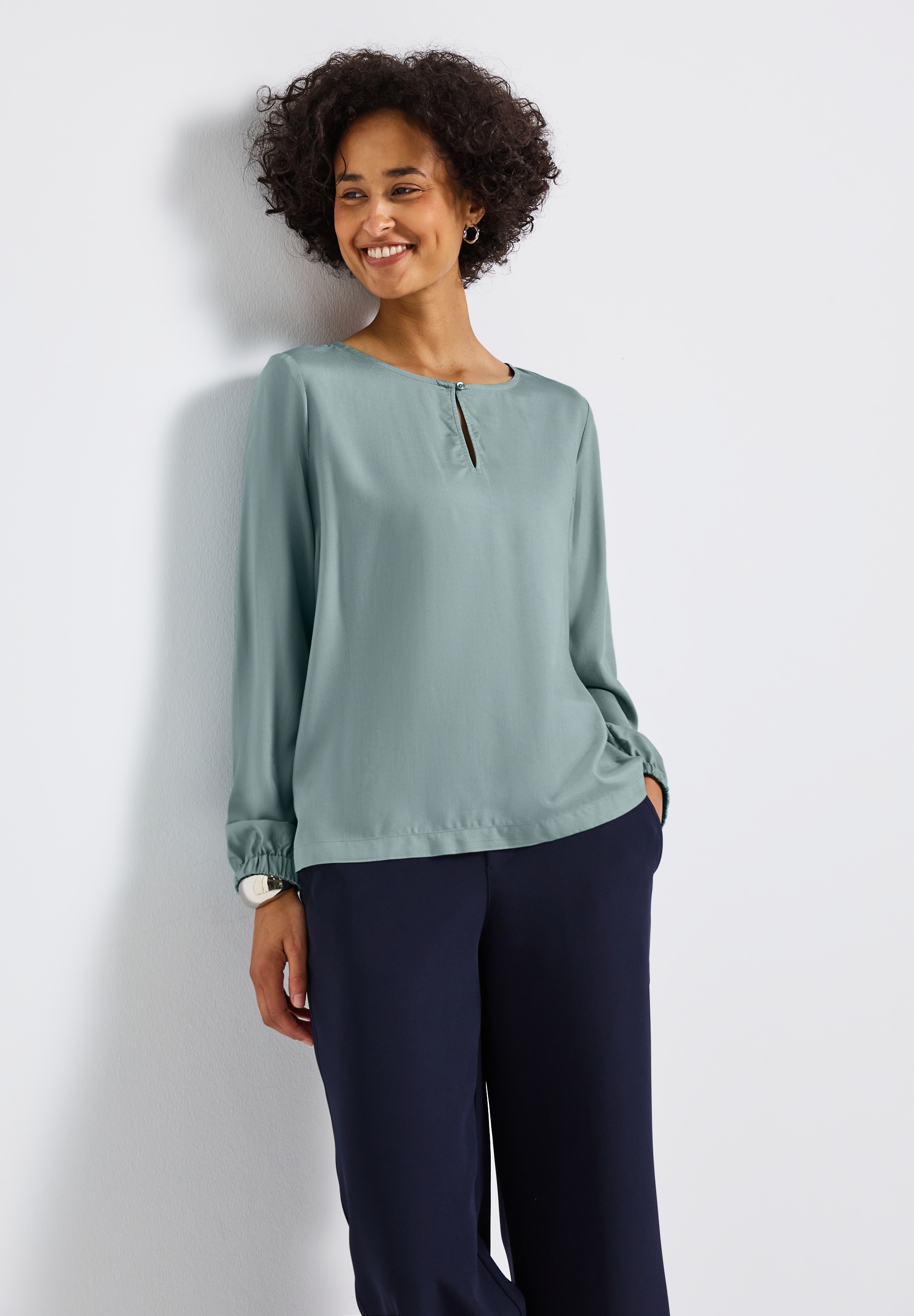 STREET ONE Langarmbluse mit Cut-Out arona blue 40 40 Bluse von STREET ONE