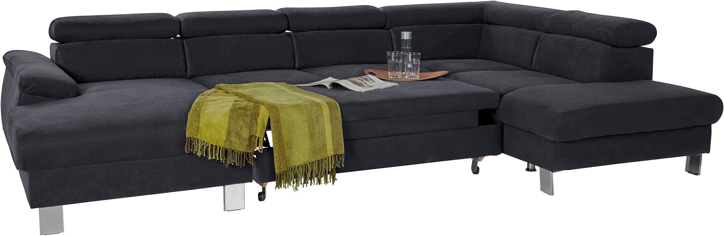 COTTA Polstergarnitur »Komaris U-Form«, (Set), Set bestehend aus: Wohnlandschaft mit Kopfteilverstellung & Hocker