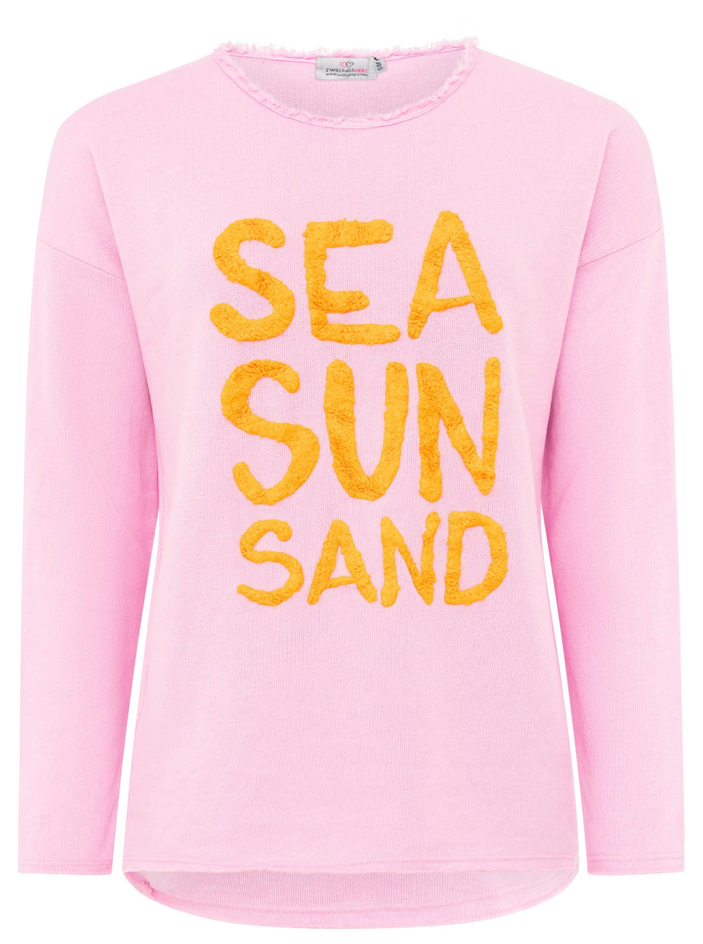 Zwillingsherz Sweater »"Sea Sand Sun"«, Flock-Print, ausgefranster Rundhalsausschnitt, Langarm