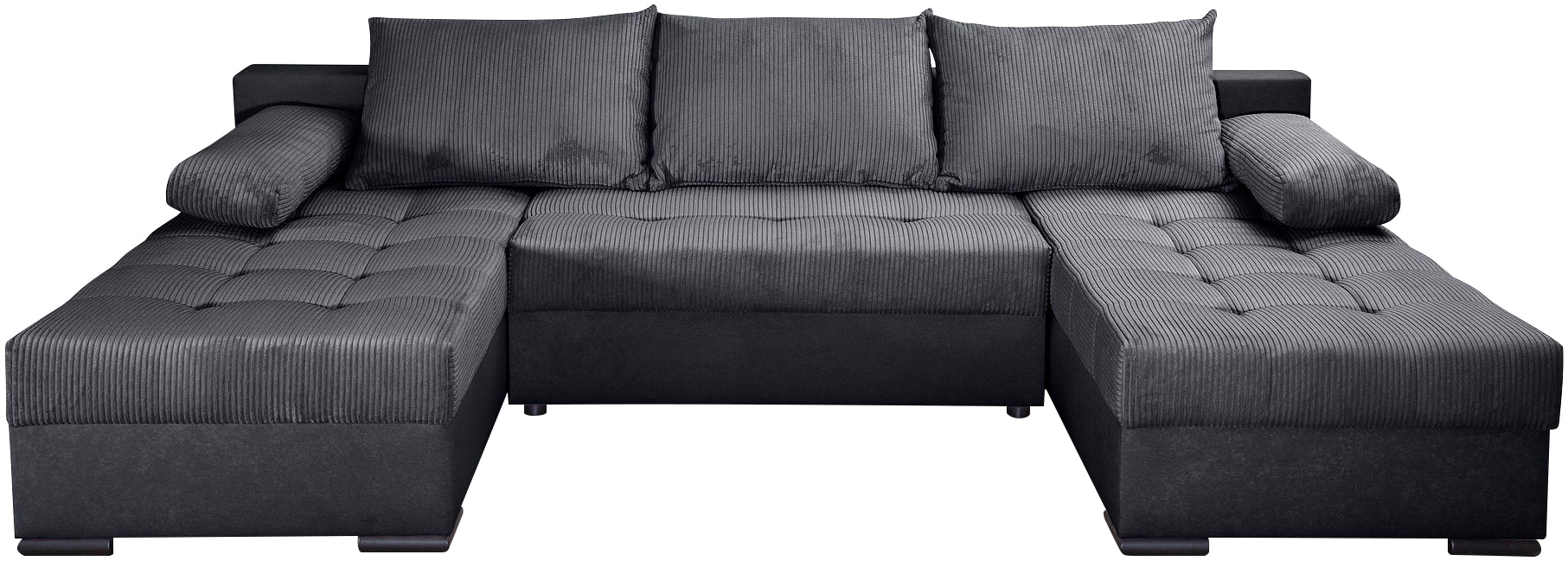 COLLECTION AB Wohnlandschaft »Josy U-Form, Breite 269 cm, Flachgewebe, Struktur, Cord & Cord/Mix«, (Cord-/Mix), inkl. Bettfunktion, Bettkasten, mit 3 gleich großen Rückenkissen