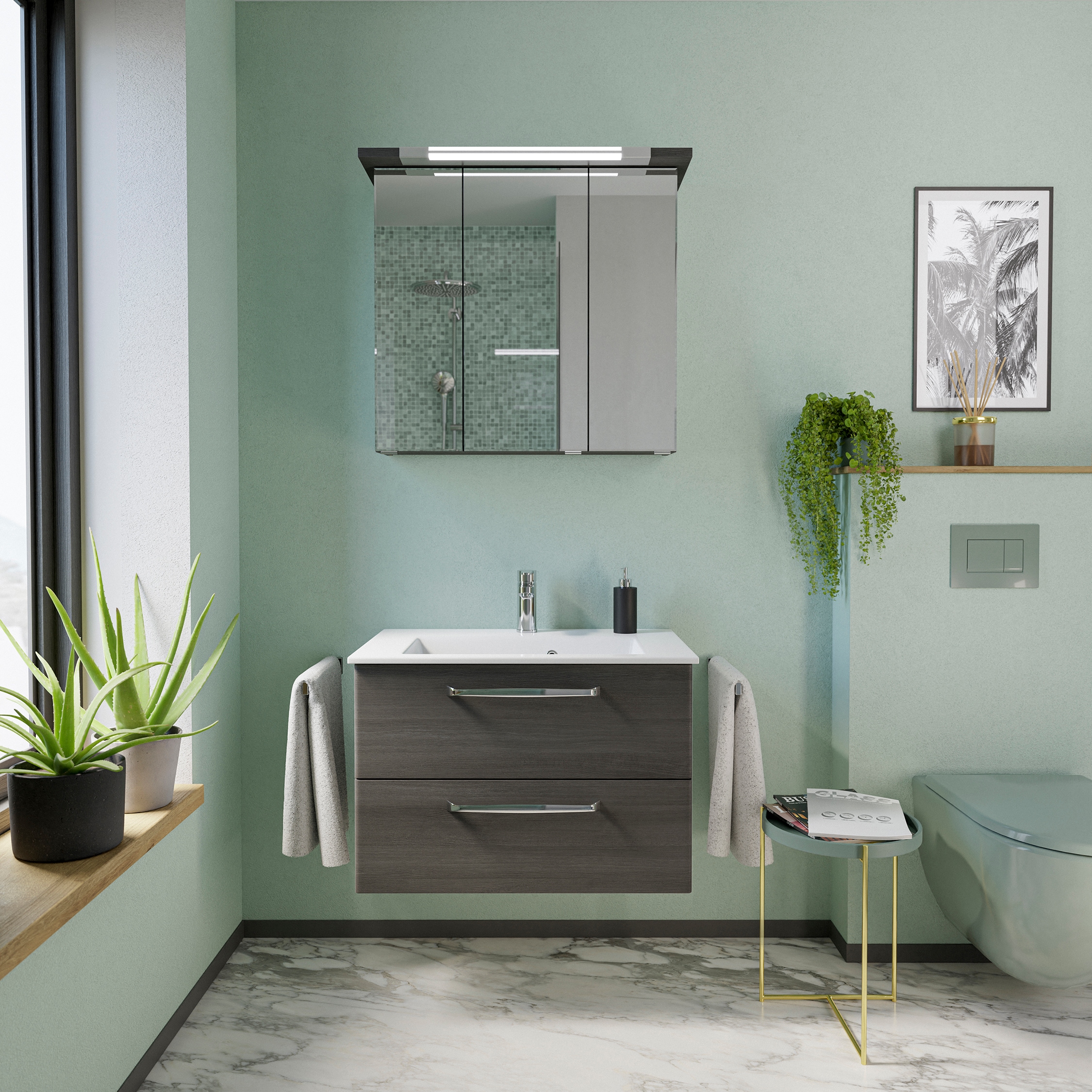 Saphir Badmöbel-Set »Trentino 2-tlg. Mineralmarmor-Waschtisch,Spiegelschran günstig online kaufen