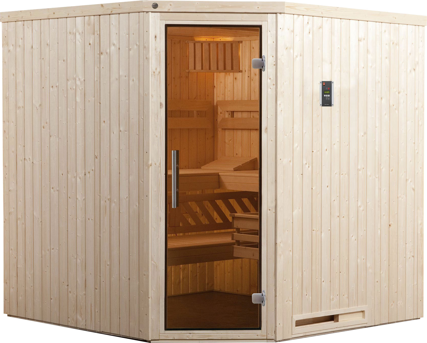 Sauna „Varberg“, (Set), 7,5 kW Bio-Ofen mit digitaler Steuerung natur