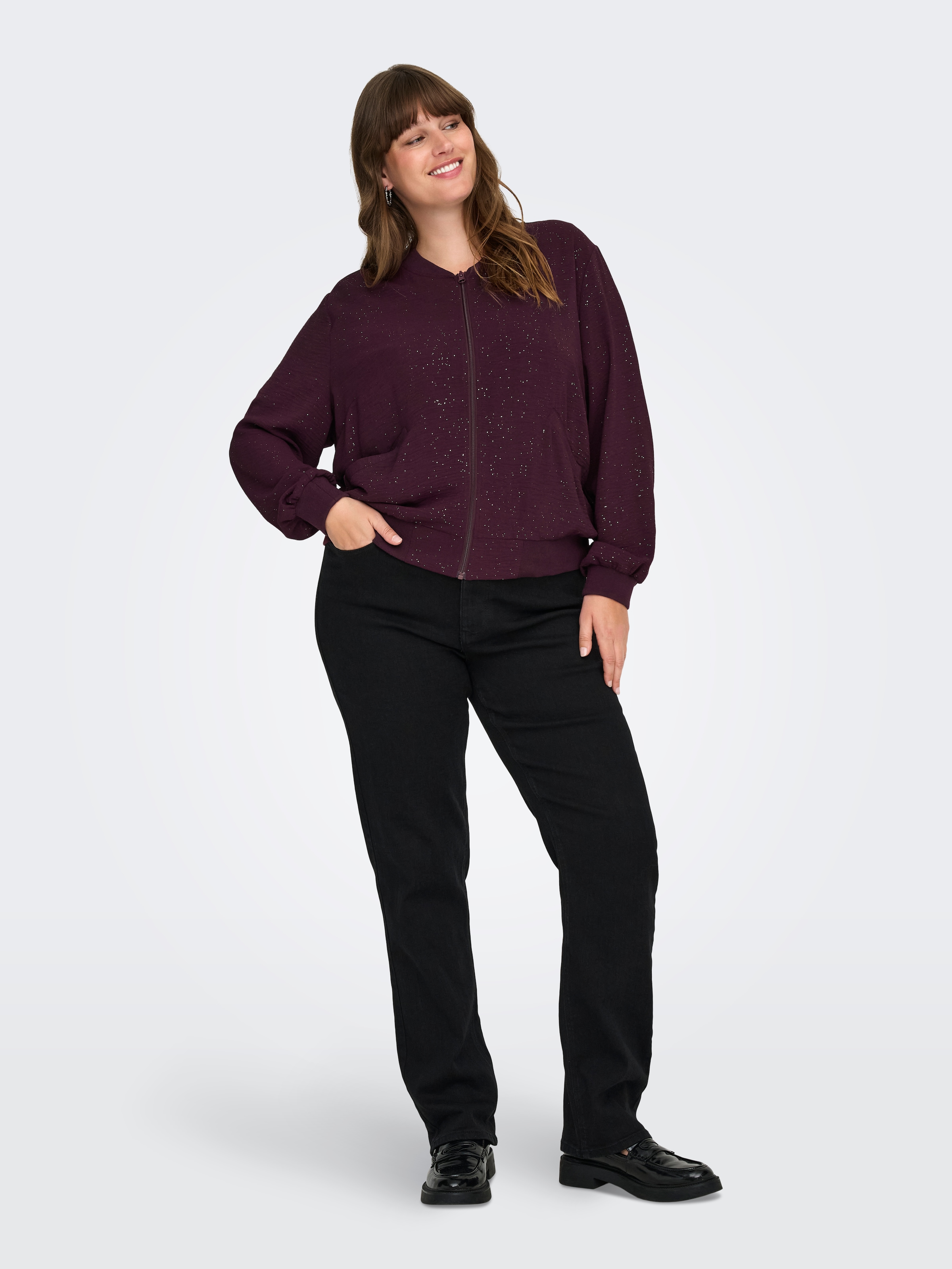 ONLY CARMAKOMA Blouson »CARJOSEE METTA LIFE LS BOMBER WVN« mit Glitzer Effekt