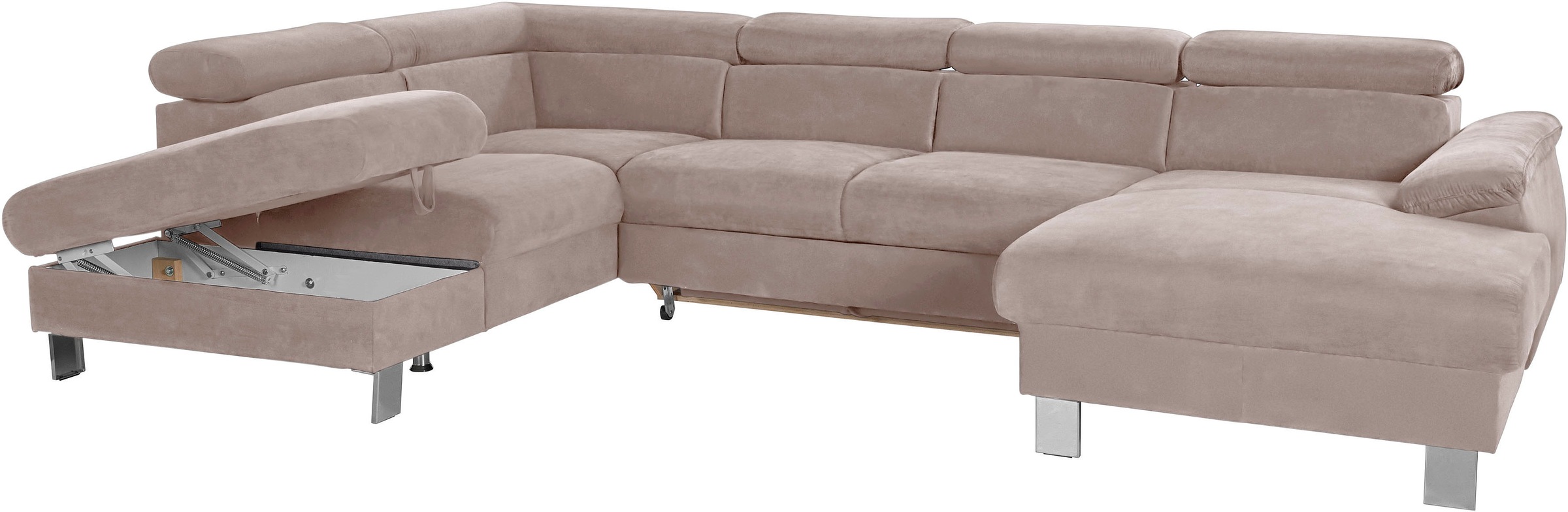 COTTA Wohnlandschaft »Komaris U-Form, B: 320 cm«, mit Kopfteilverstellung, optional Bettfunktion, Bettkasten & Licht