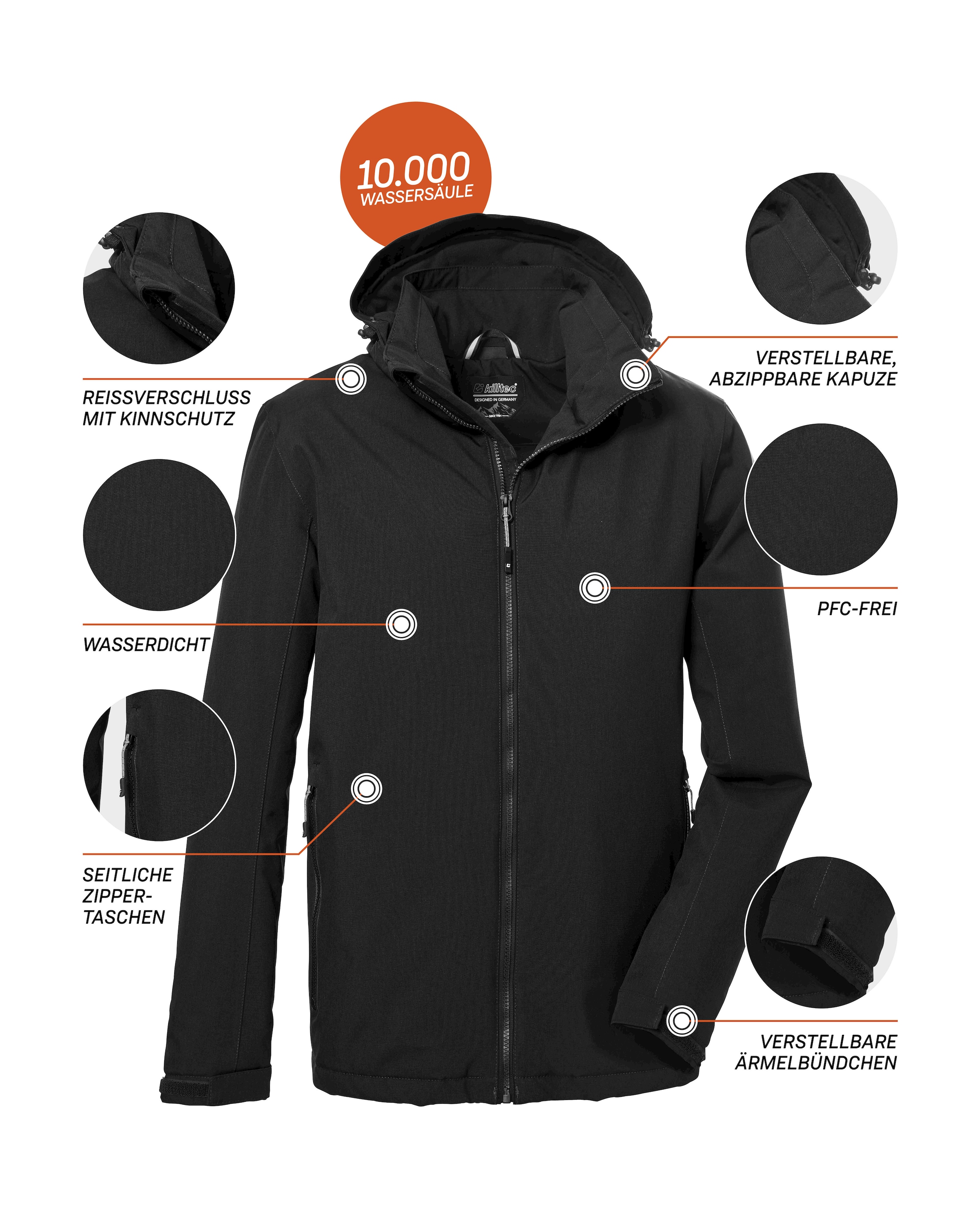 Killtec Outdoorjacke »KOW 22 MN JCKT« Wasserdichte, atmungsaktive Jacke mit abnehmbarer Kapuze und Taschen