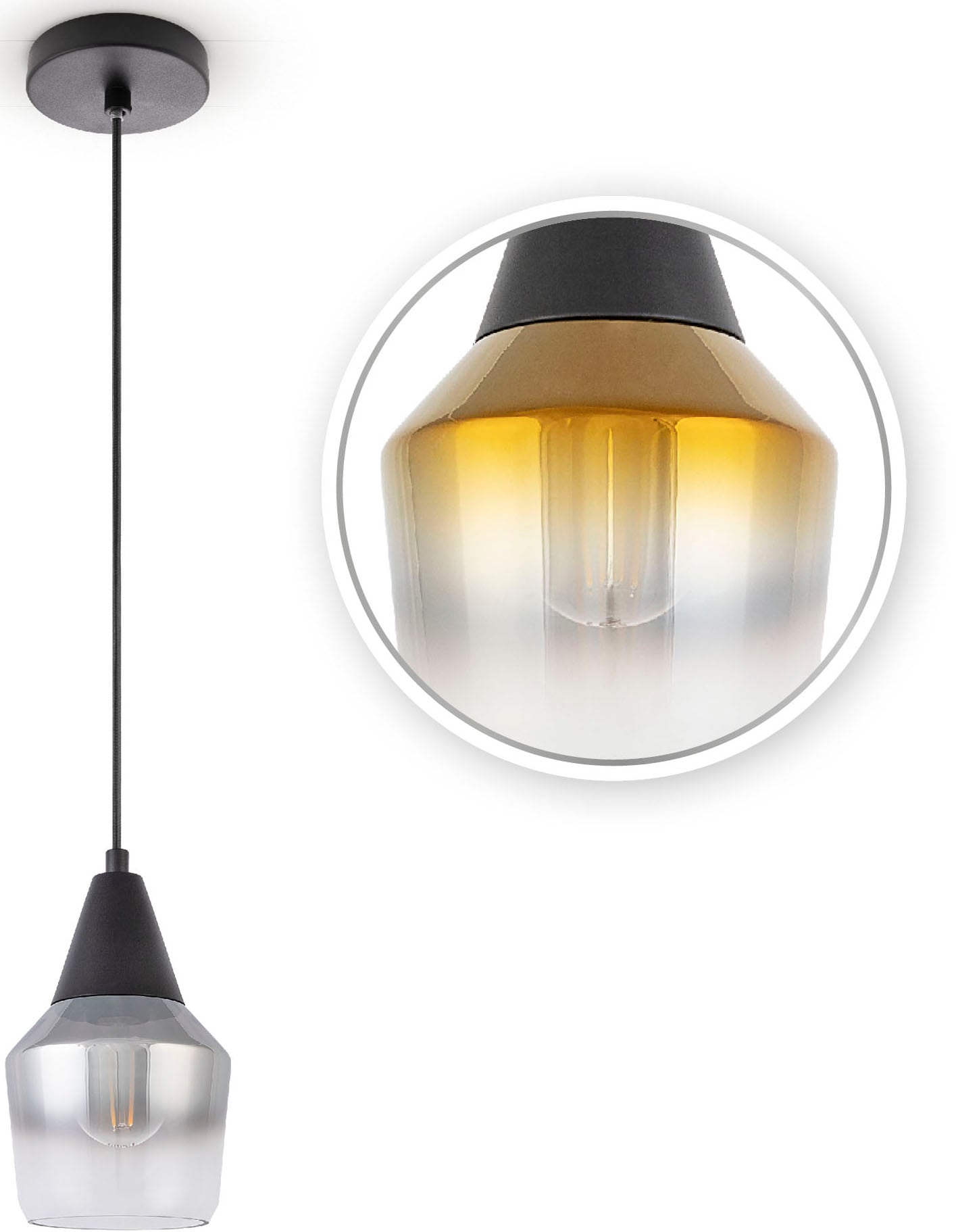 Paco Home Pendelleuchte »DIANA«, Leuchtmittel E27 | ohne Leuchtmittel, Esstisch Deckenlampe Glas Lampenschirm Modern Vintage Industrial E27