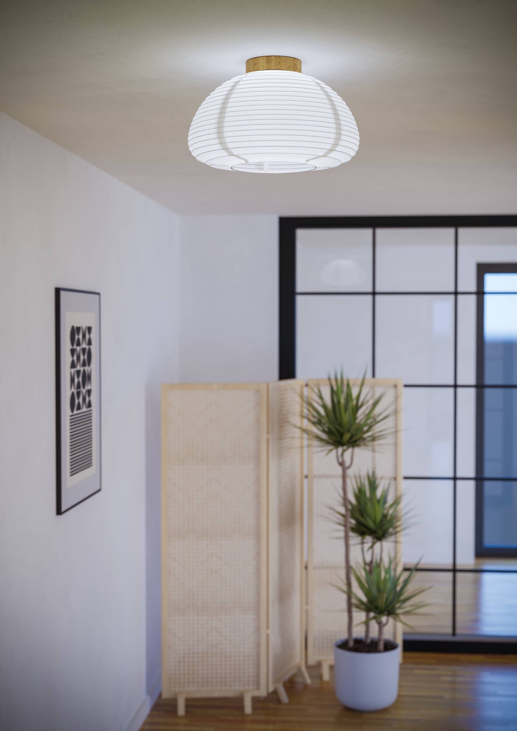 EGLO Deckenleuchte »Summerhill Deckenlampe 1-fach, Japan-Stil, Holz und Papier, Weiß, E27« E27 1 Stk. Wand-/Deckenleuchte - H24,5 x Ø40 cm - braun - 1X40W exkl.