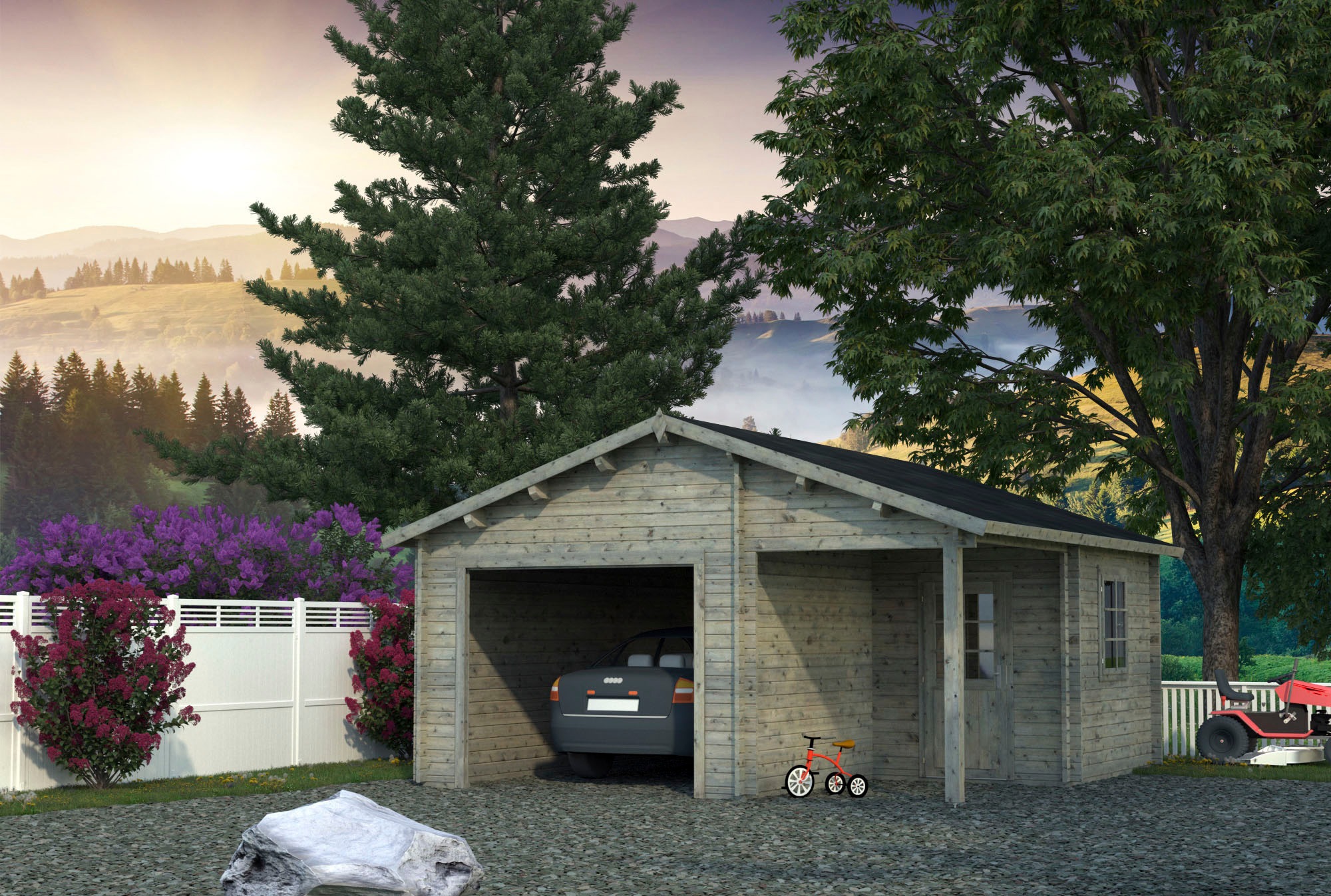 Palmako Garage »Irene/Roger«, BxTxH: 564x601x321 cm, mit Anbau, ohne Tor, grau