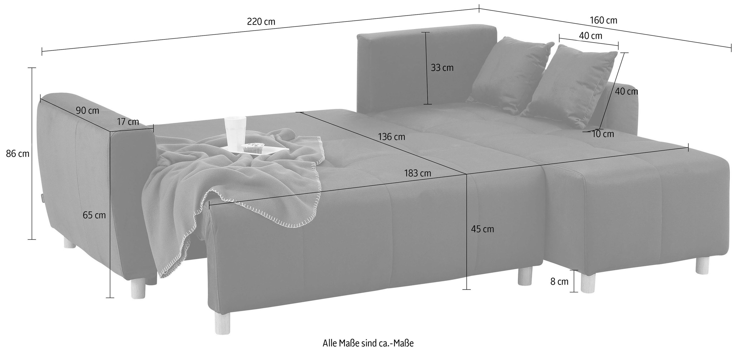 Home affaire Ecksofa »Scania L-Form«, wahlweise mit Bettfunktion und Bettkasten