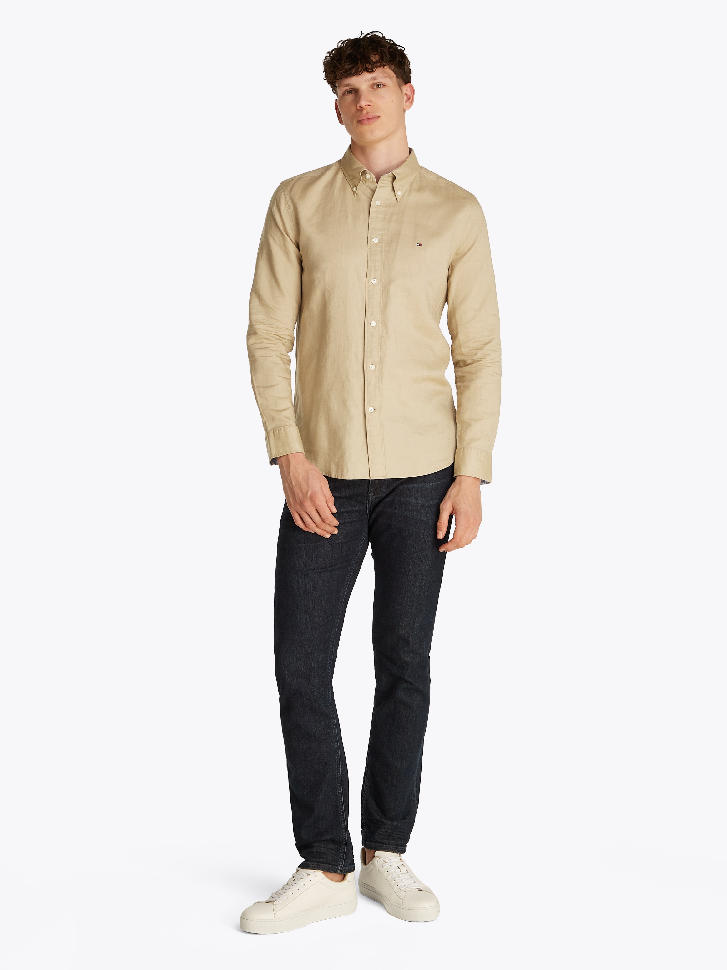 Tommy Hilfiger Langarmhemd »LINEN BLEND SOLID RF SHIRT«, mit Button-down-Kragen