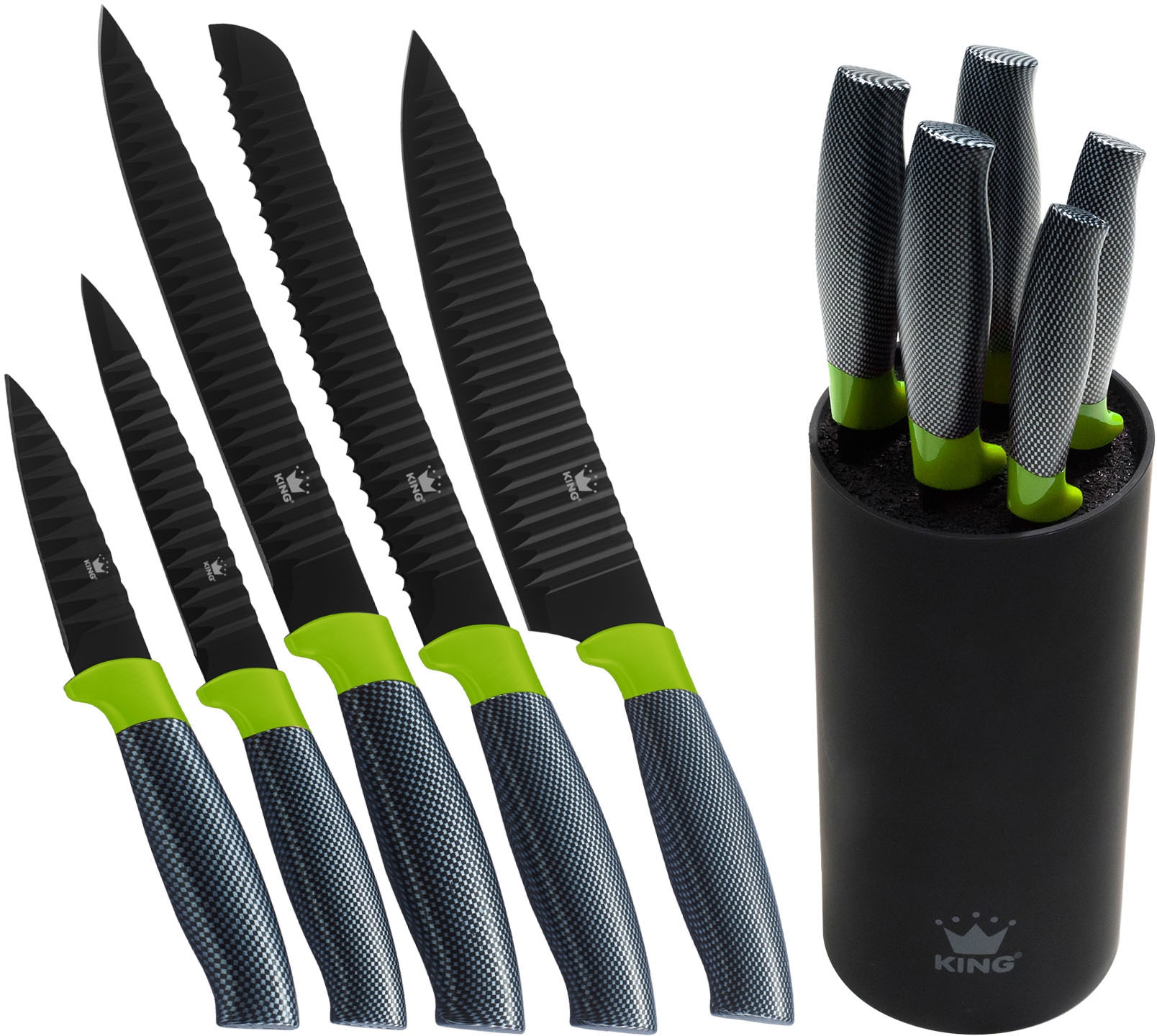 KING Topf-Set, Aluminiumguss, (Set, 11 tlg., 4 Töpfe, 1 Servierpfanne, 4 Deckel, 1 Messerblock, 5 Kochmesser), Induktion