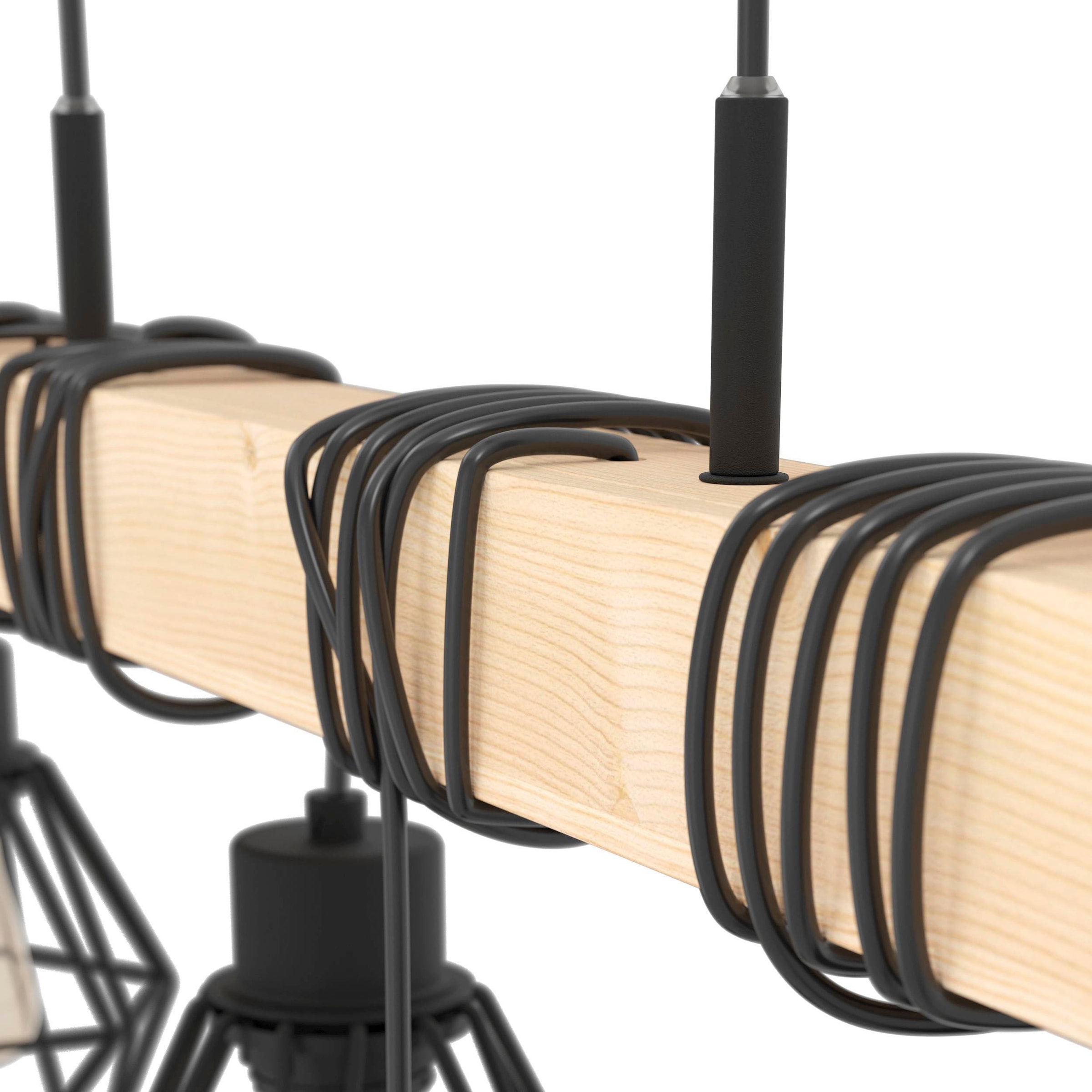 EGLO Pendelleuchte »TOWNSHEND 5«, 6 flammig, Leuchtmittel E27 | ohne Leuchtmittel, Vintage Pendelleuchte, Industrial, Retro Lampe aus Stahl und Holz, E27