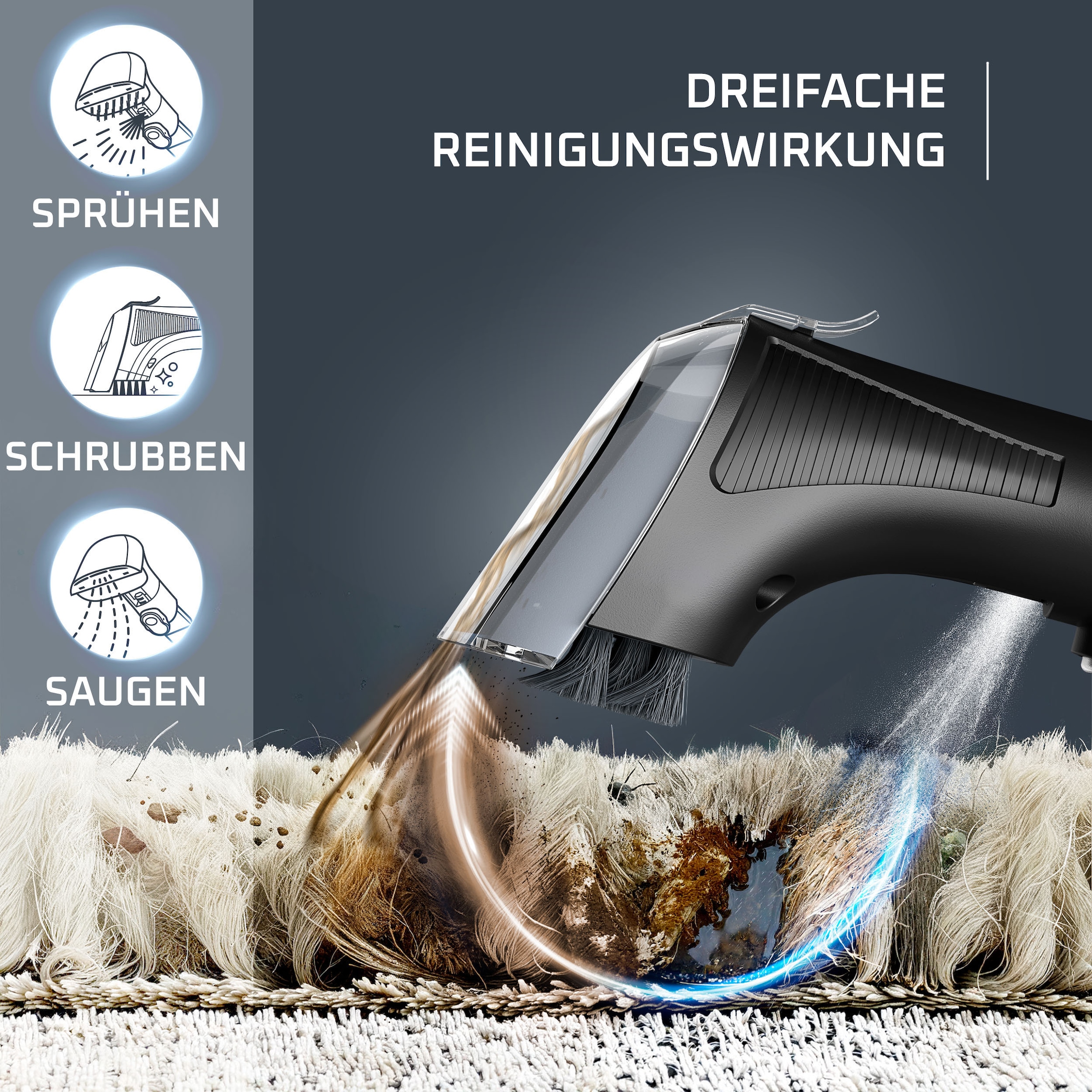 Rowenta Teppichreinigungsgerät »Fleckenentferner IN7020, Clean It Hot & Cold« PowerHeat 60 °C, 2,3 l/1,5 l Tanks, Auto‑Clean, Schmutzfänger-Aufsatz