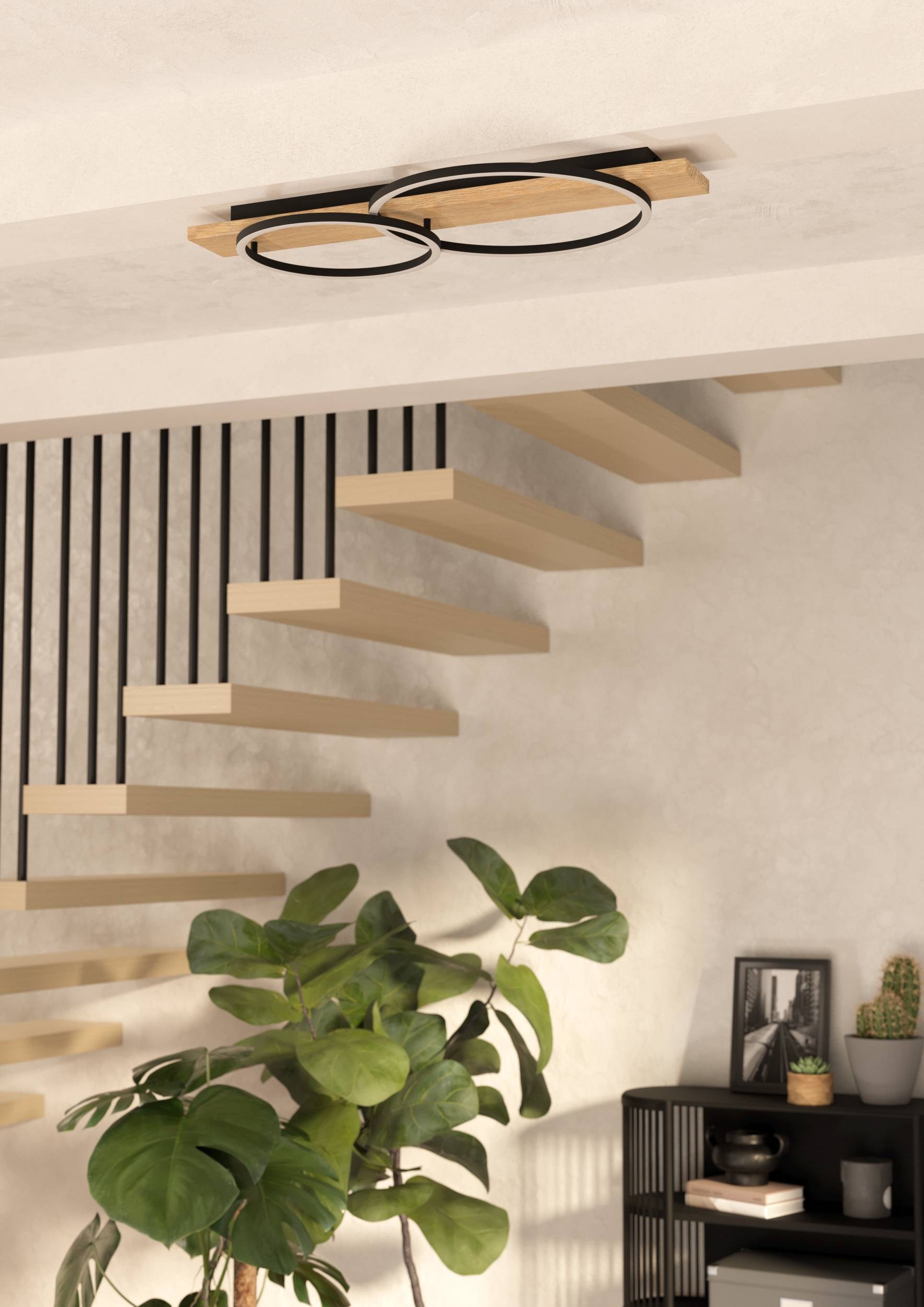 EGLO Deckenleuchte »Boyal Deckenlampe, FSC zertifiziert, Flurlampe, Wohnzimmerlampe, Lampe« LED-Modul 1 Stk. Warmweiß Wand-/Deckenleuchte - L78 x B40 x H9 cm - schwarz, braun