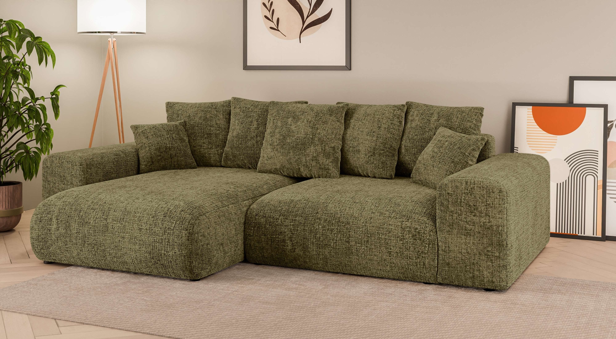 Home affaire Ecksofa »LAKESIDE mit Bettfunktion und Bettkasten, B/T/H 257/166/84 cm«, L-Form, Recamiere beidseitig montierbar, mit Wellenunterfederung