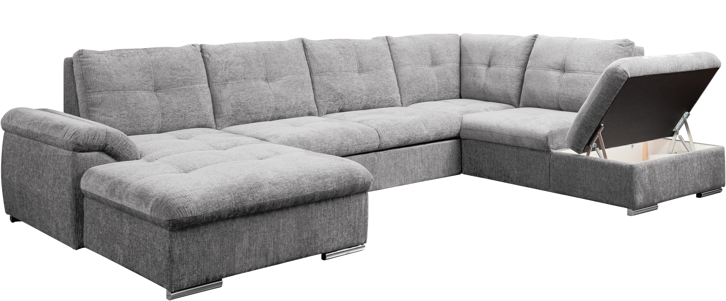 WERK2 Wohnlandschaft »Arena 339 x 220 cm mit Bett & Bettkasten, wahlw. mit 2 Kopfstützen« U-Form, XXL, Schlaffunktion, Bettkasten
